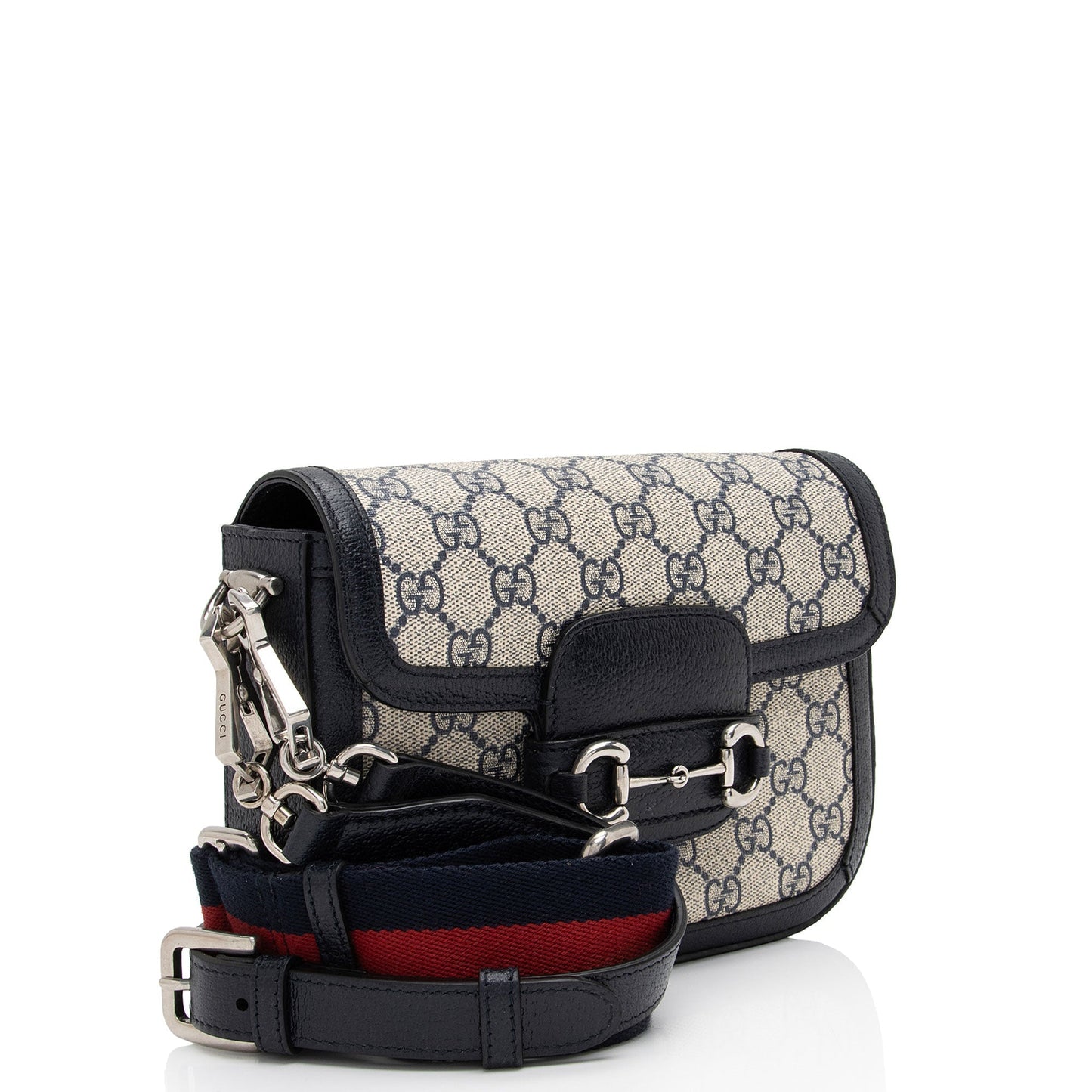 Gucci GG Supreme Horsebit Leather Canvas Nylon Beige Crossbody Bag