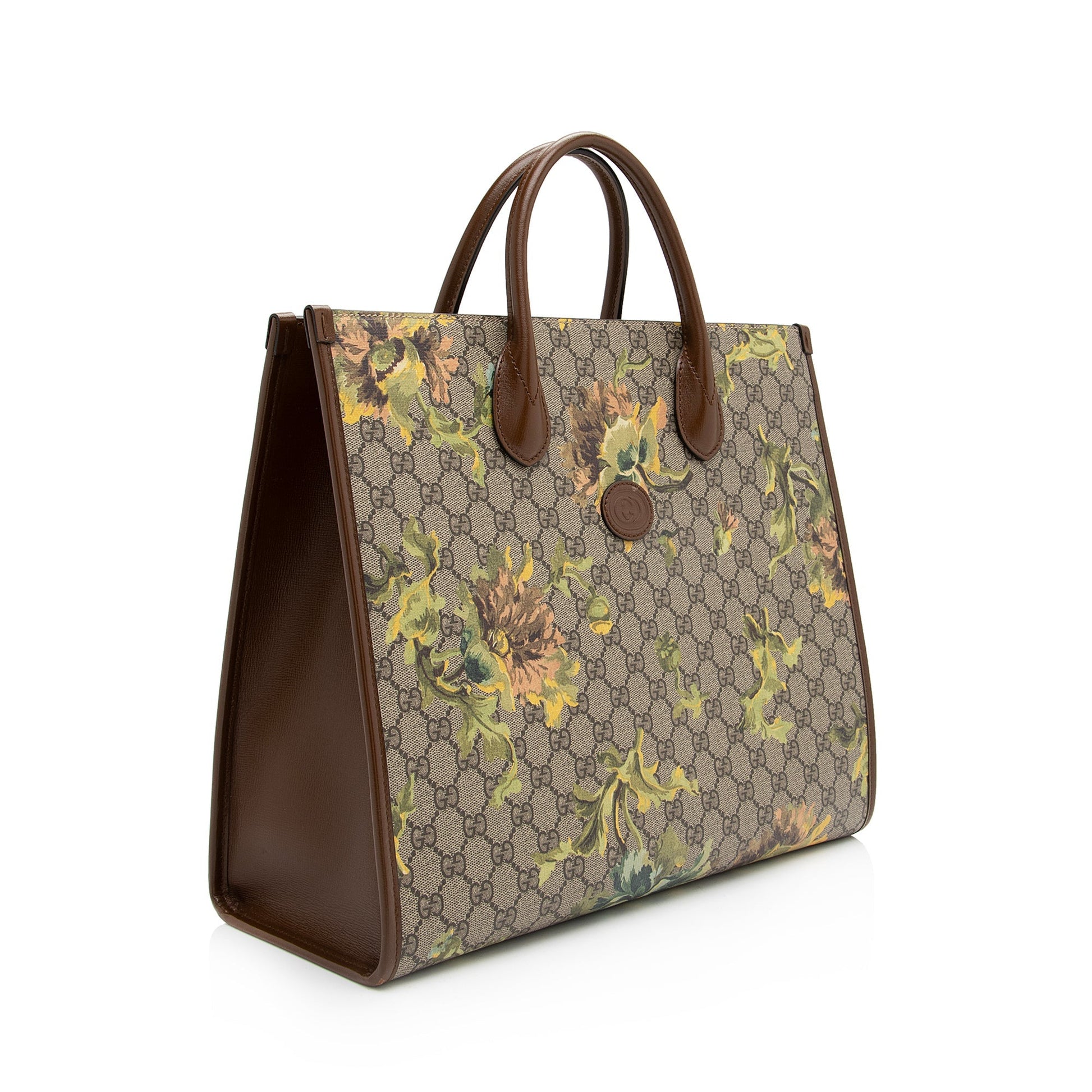 Gucci GG Supreme Carnation SHF Leather Canvas Nylon Brown Tote Bag