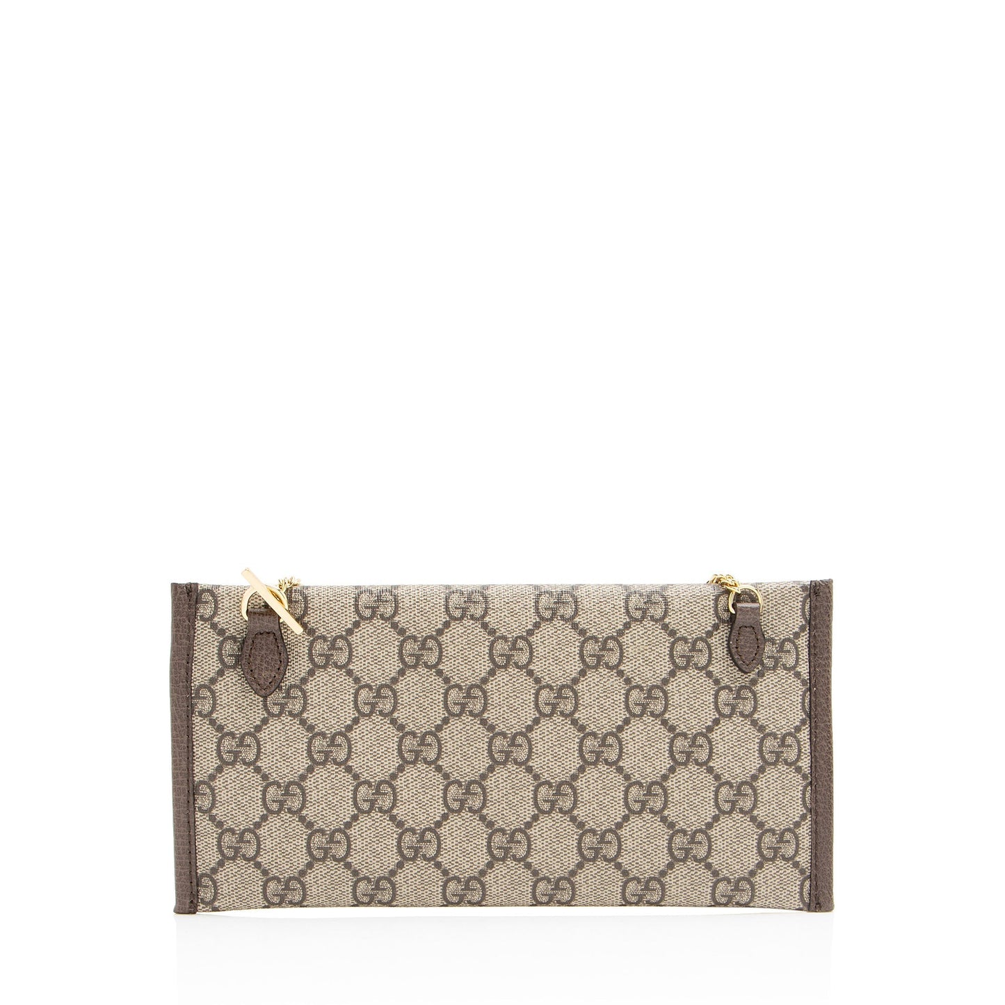 Gucci GG Supreme Chain Pochette Leather Canvas Brown Beige Clutch Bag