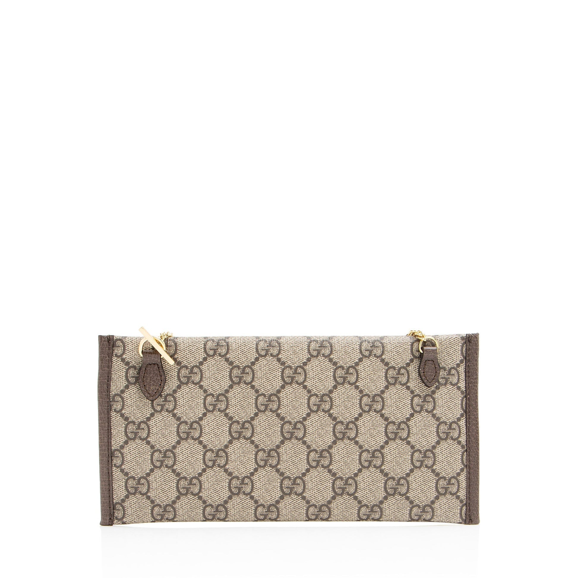 Gucci GG Supreme Chain Pochette Leather Canvas Brown Beige Clutch Bag
