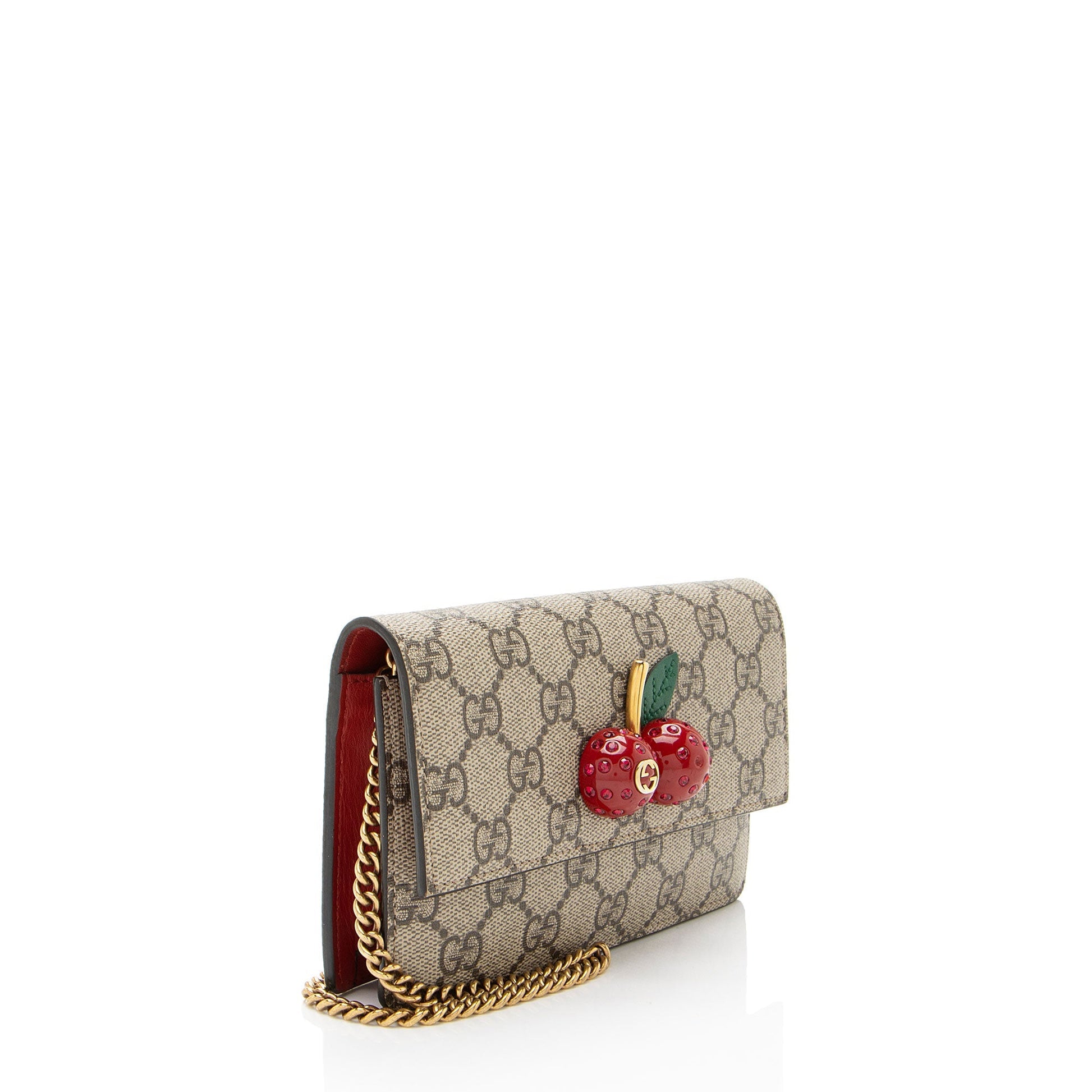 Gucci GG Supreme Cherry Super SHF-AkMdKn Leather Canvas Brown Mini Crossbody Bag