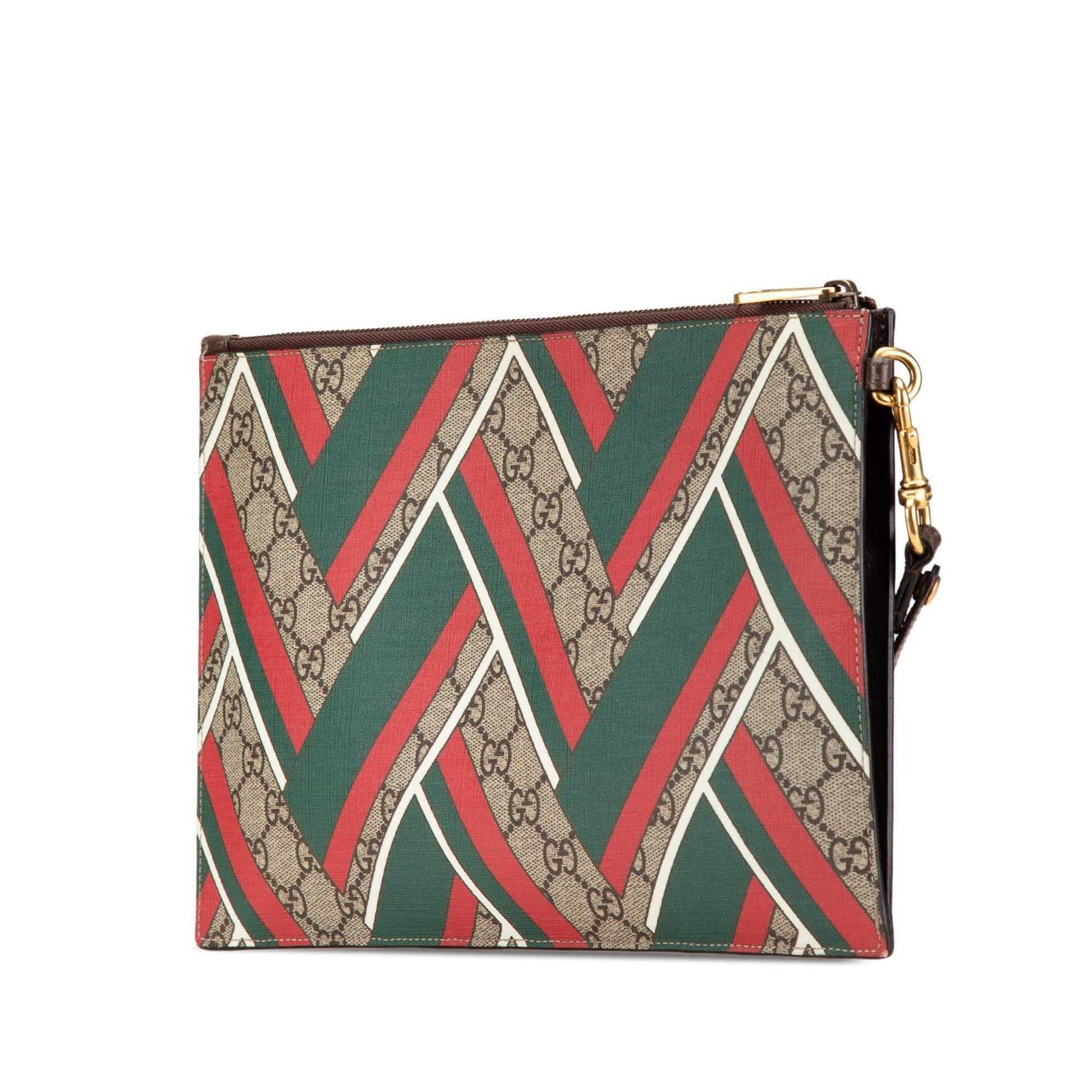Gucci GG Supreme Chevron Canvas Brown Clutch Bag