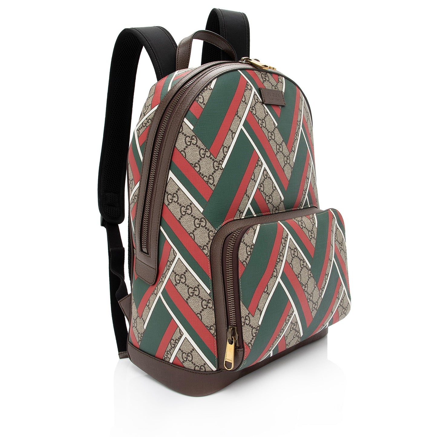 Gucci GG Supreme Chevron Day Backpack Leather Canvas Nylon Brown Shoulder Bag