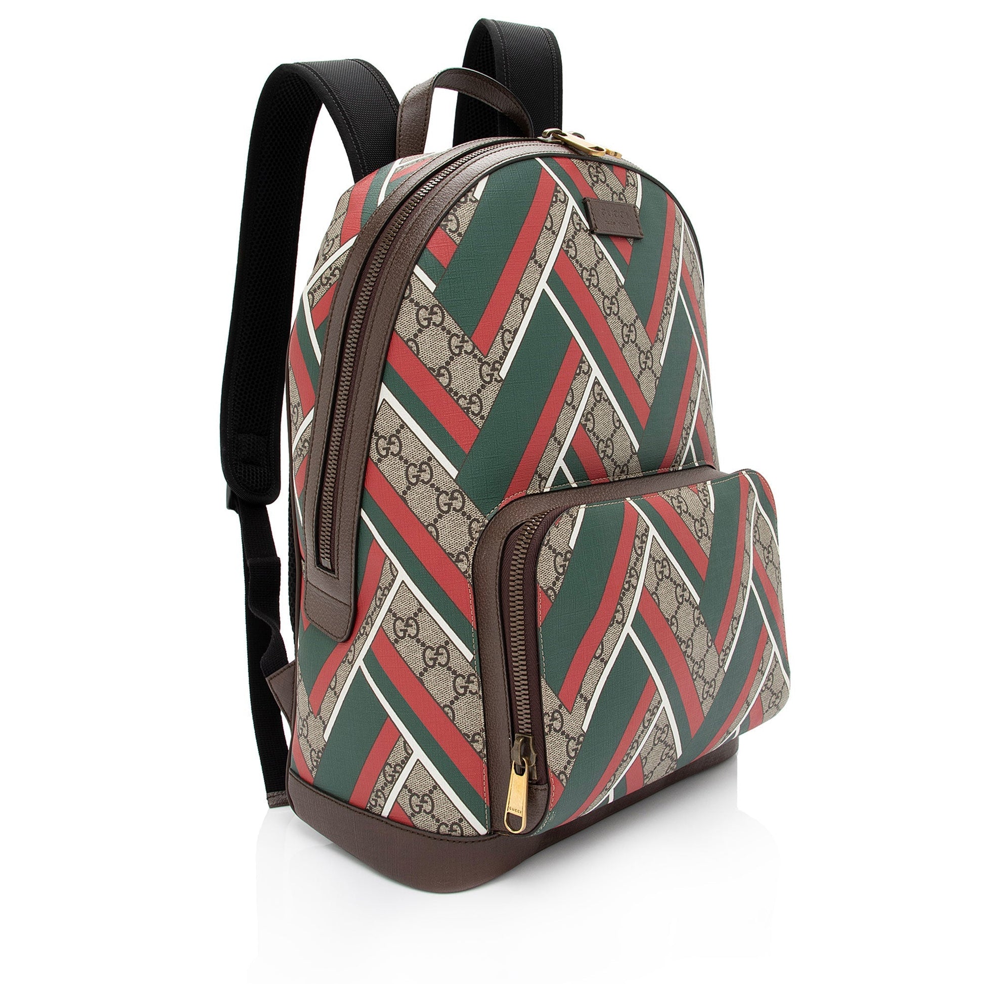 Gucci GG Supreme Chevron Day Backpack Leather Canvas Nylon Brown Shoulder Bag