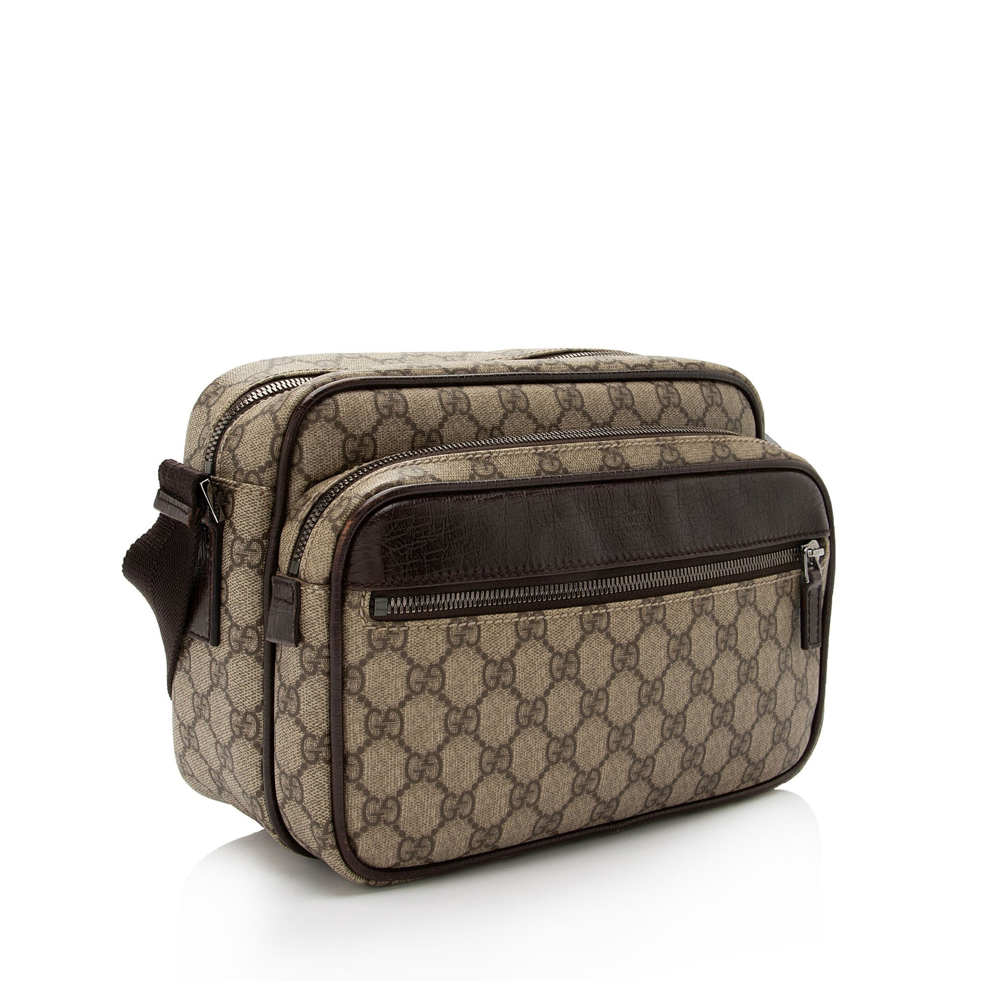 Gucci GG Supreme Classic Camera Messenger Leather Canvas Brown Beige Shoulder Bag