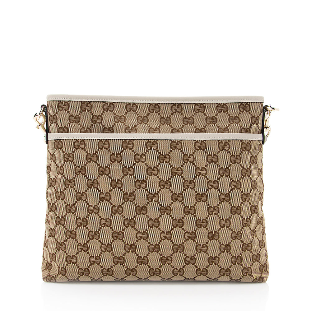 Gucci GG Supreme Classic Flat Messenger Leather Canvas Brown Beige Shoes Bag Shf