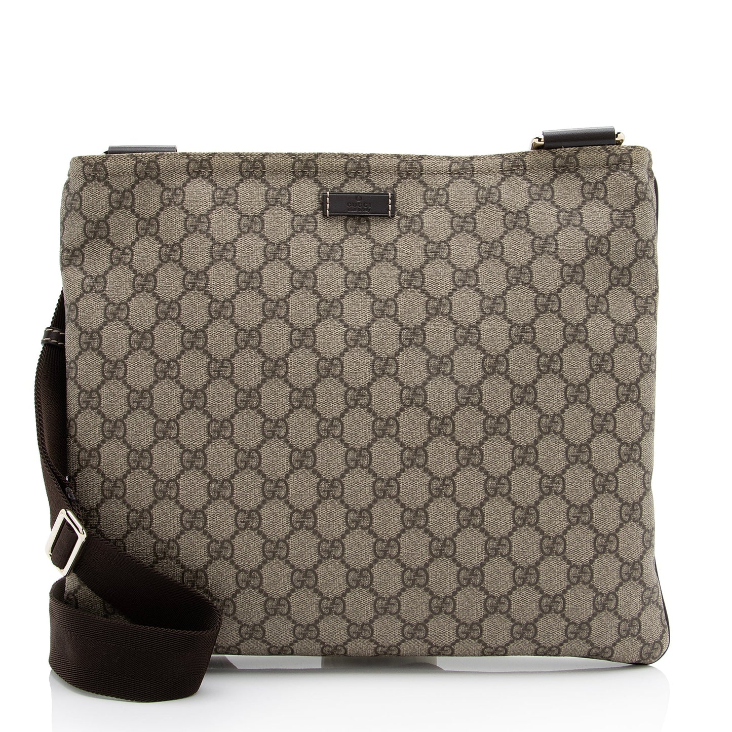 Gucci GG Supreme Classic Flat Messenger Leather Canvas Nylon Brown Shoes Bag Shf