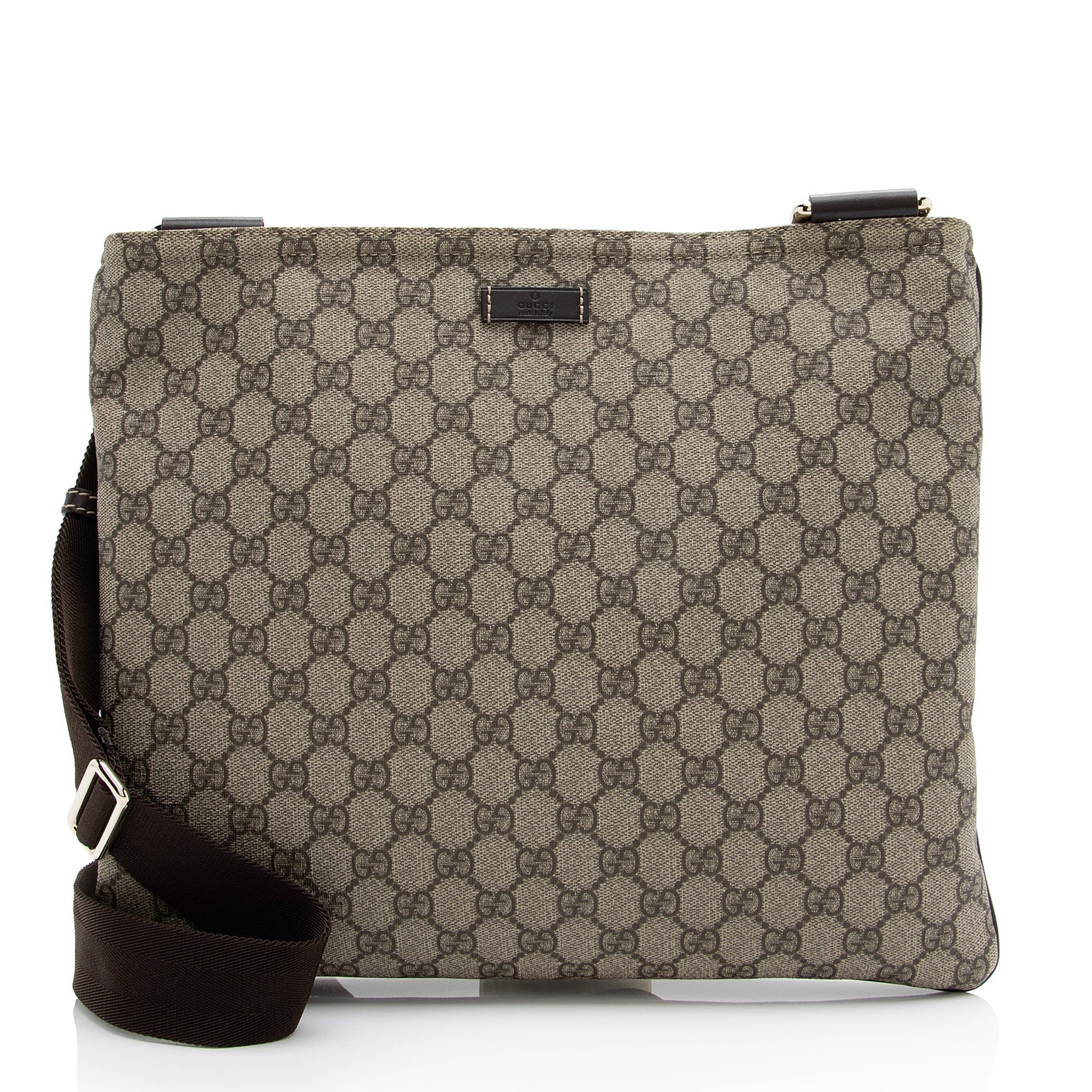 Gucci GG Supreme Classic Flat Messenger Leather Canvas Nylon Brown Shoes Bag Shf