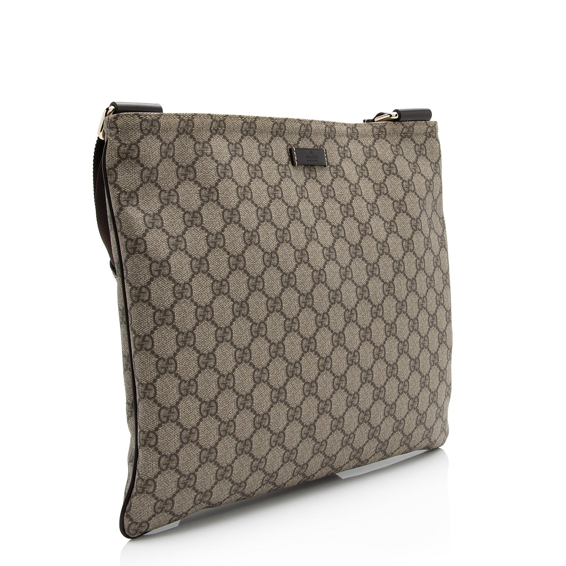 Gucci GG Supreme Classic Flat Messenger Leather Canvas Nylon Brown Shoes Bag Shf