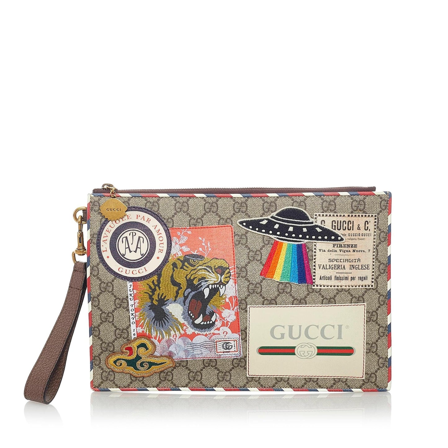 Gucci GG Supreme Courrier SHG Canvas Brown Clutch Bag