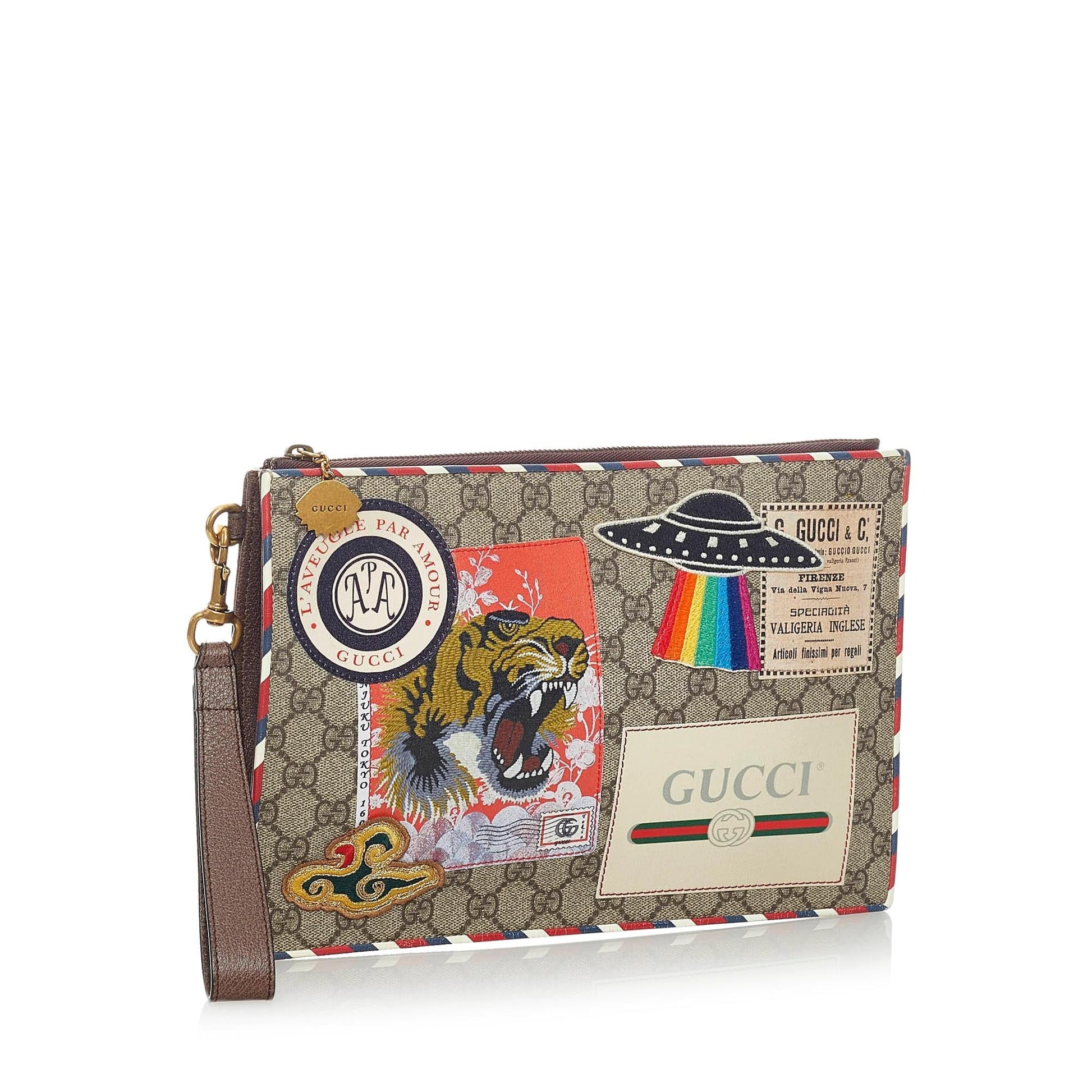 Gucci GG Supreme Courrier SHG Canvas Brown Clutch Bag