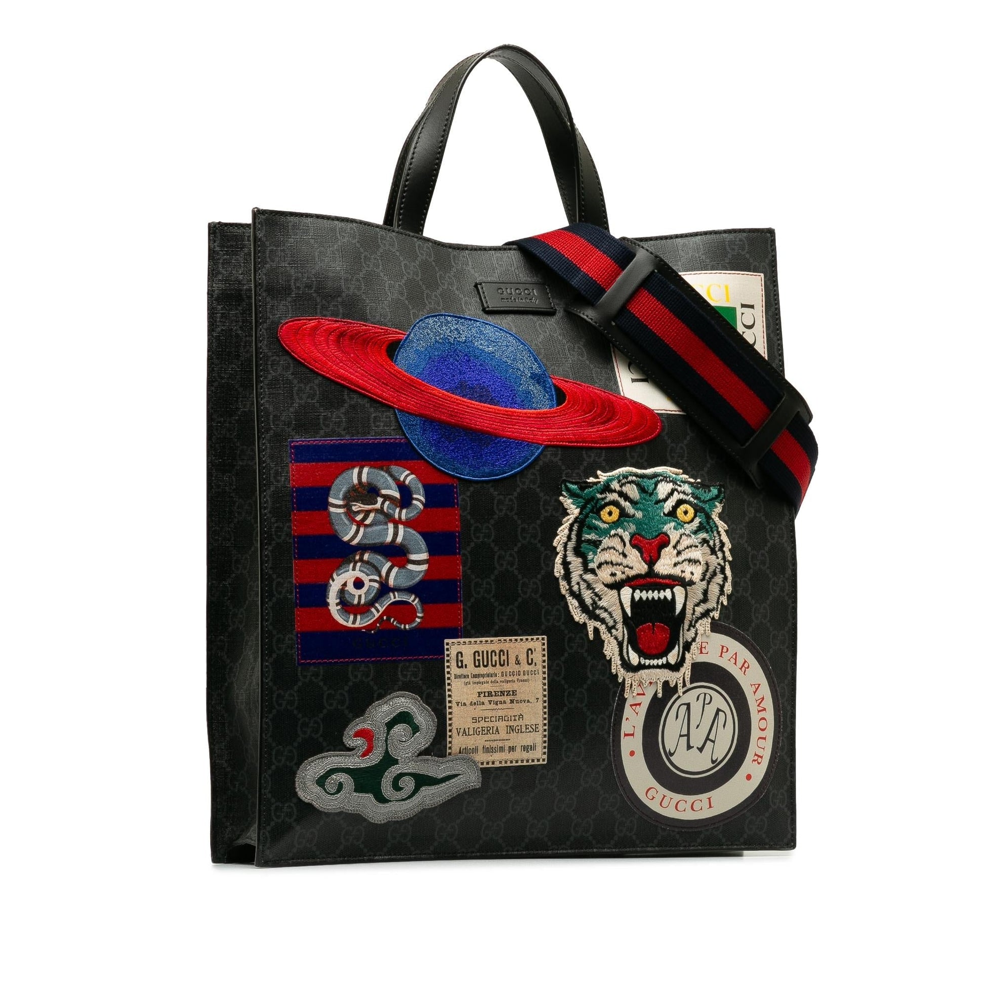 Gucci GG Supreme Courrier Convertible Soft Canvas Black Tote Bag