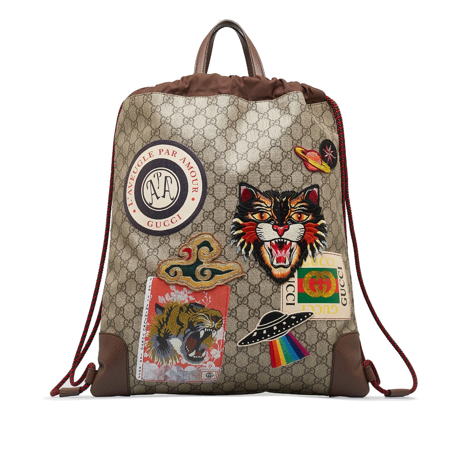 Gucci GG Supreme Courrier Drawstring Backpack Canvas Brown Jewelry