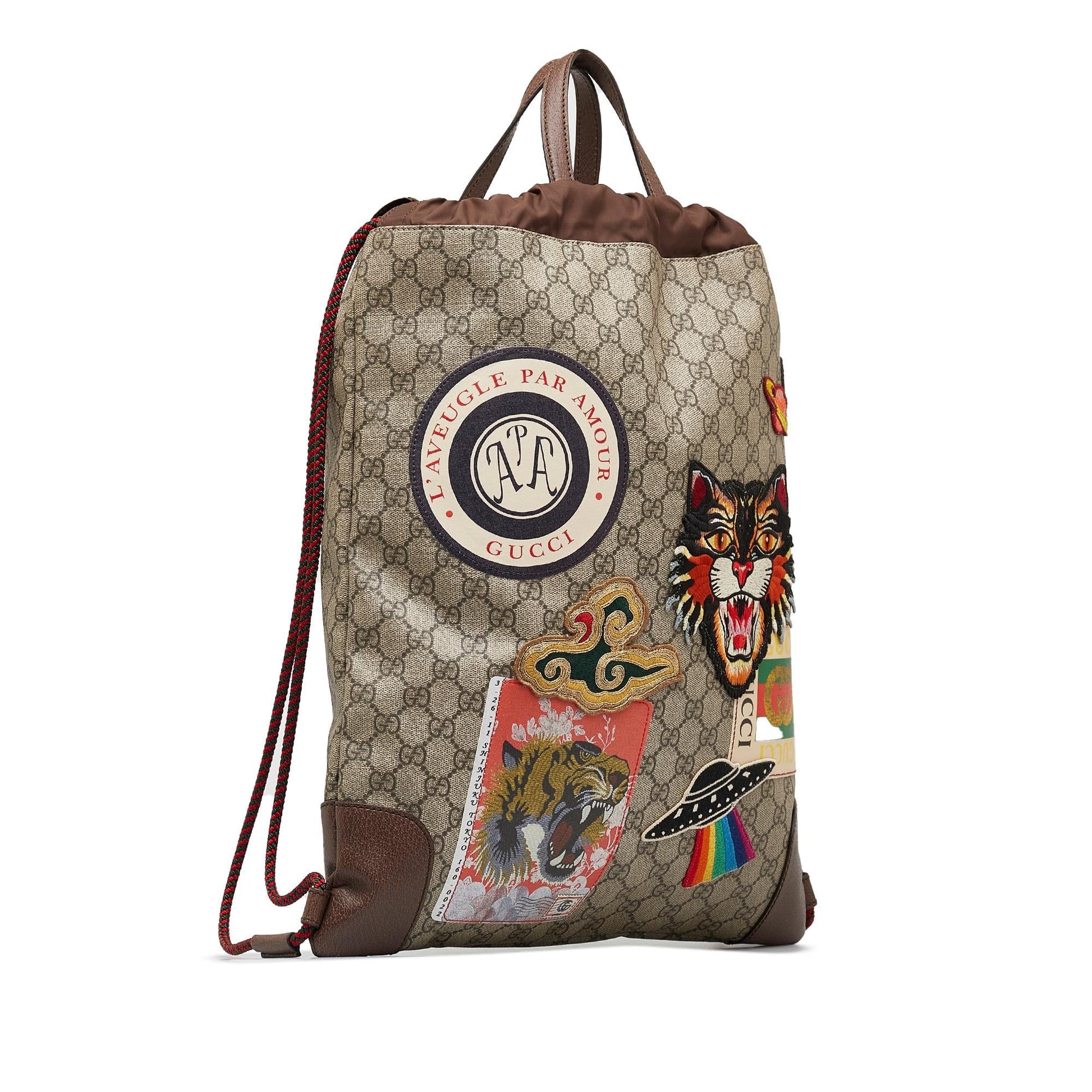 Gucci GG Supreme Courrier Drawstring Backpack Canvas Brown Jewelry
