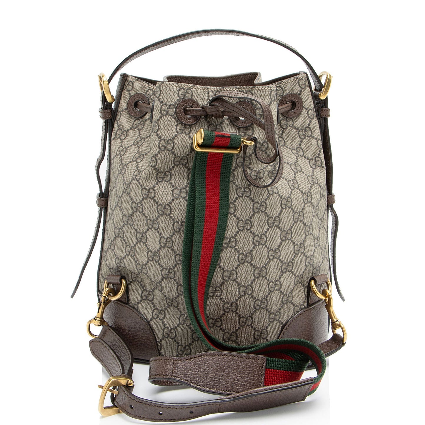 Gucci GG Supreme Courrier Drawstring Sling Leather Canvas Nylon Brown Jewelry