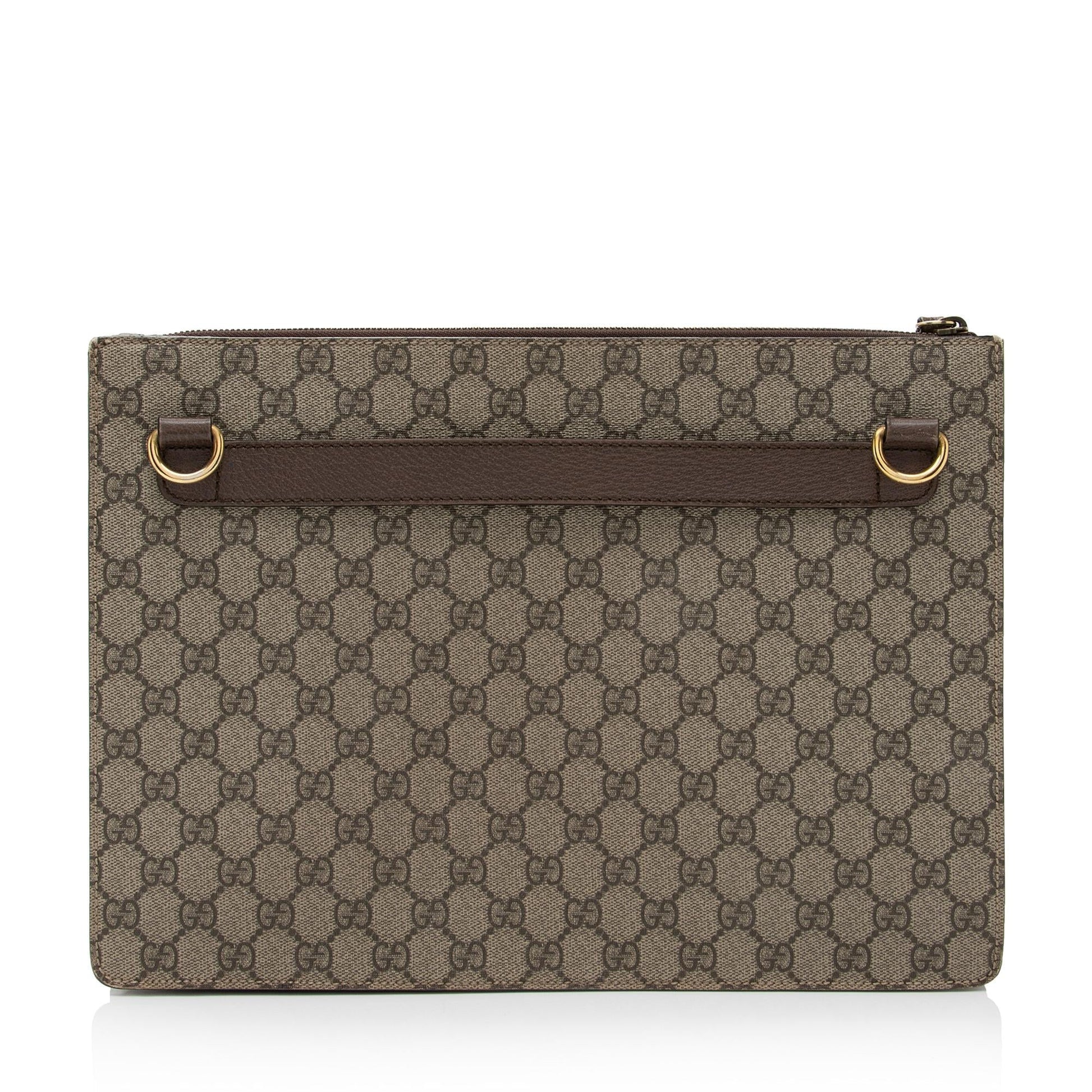 Gucci GG Supreme Courrier Messenger SHF-pgZYso Leather Canvas Beige Clutch Bag