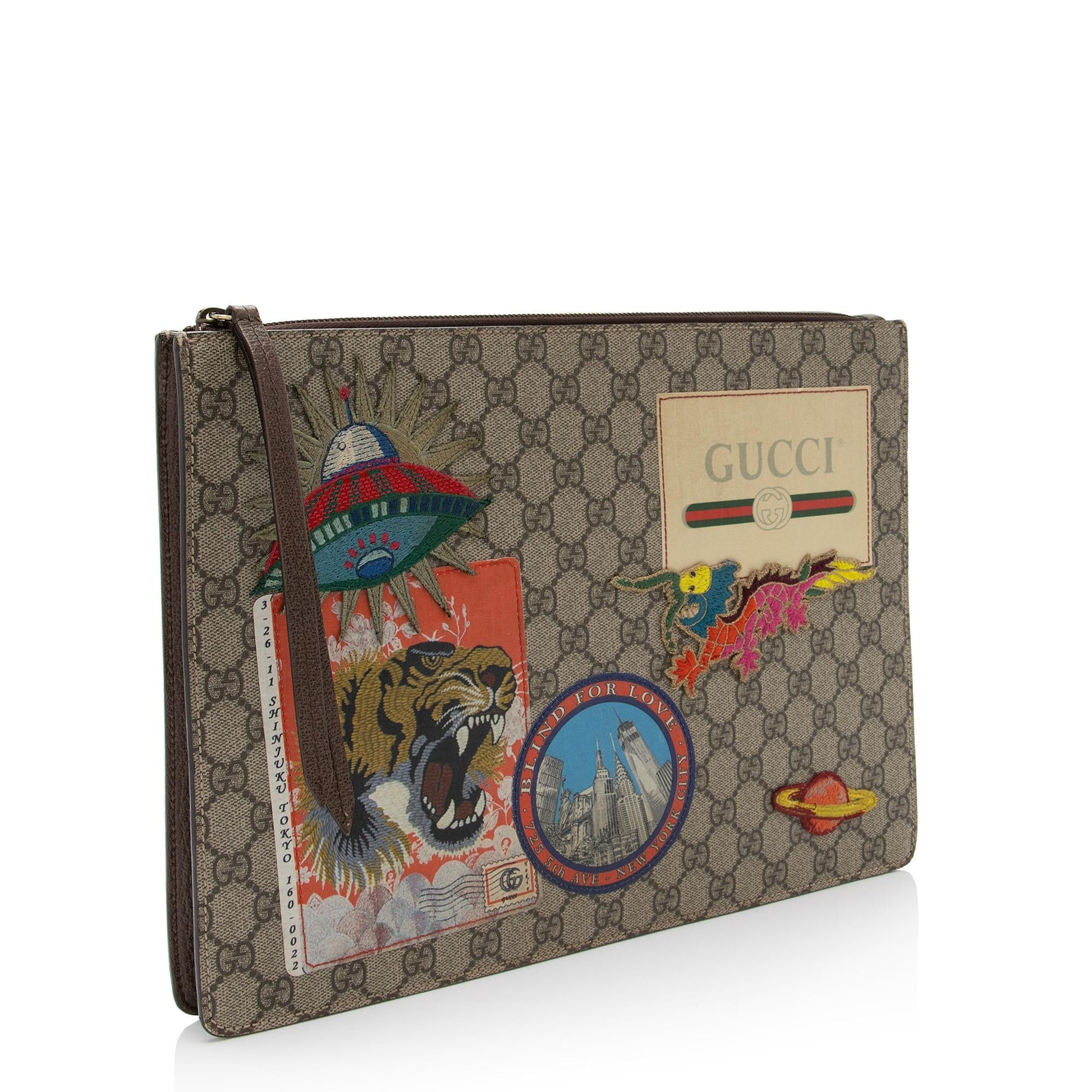 Gucci GG Supreme Courrier Messenger SHF-pgZYso Leather Canvas Beige Clutch Bag