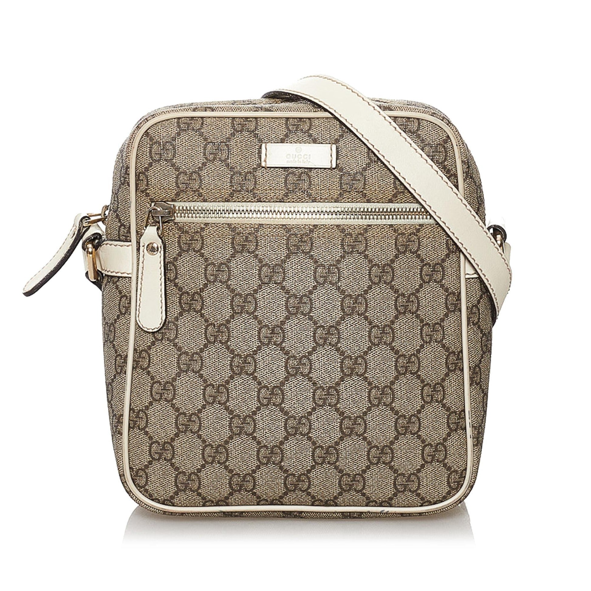 Gucci GG Supreme SHG Canvas White Brown Crossbody Bag Bag Shg