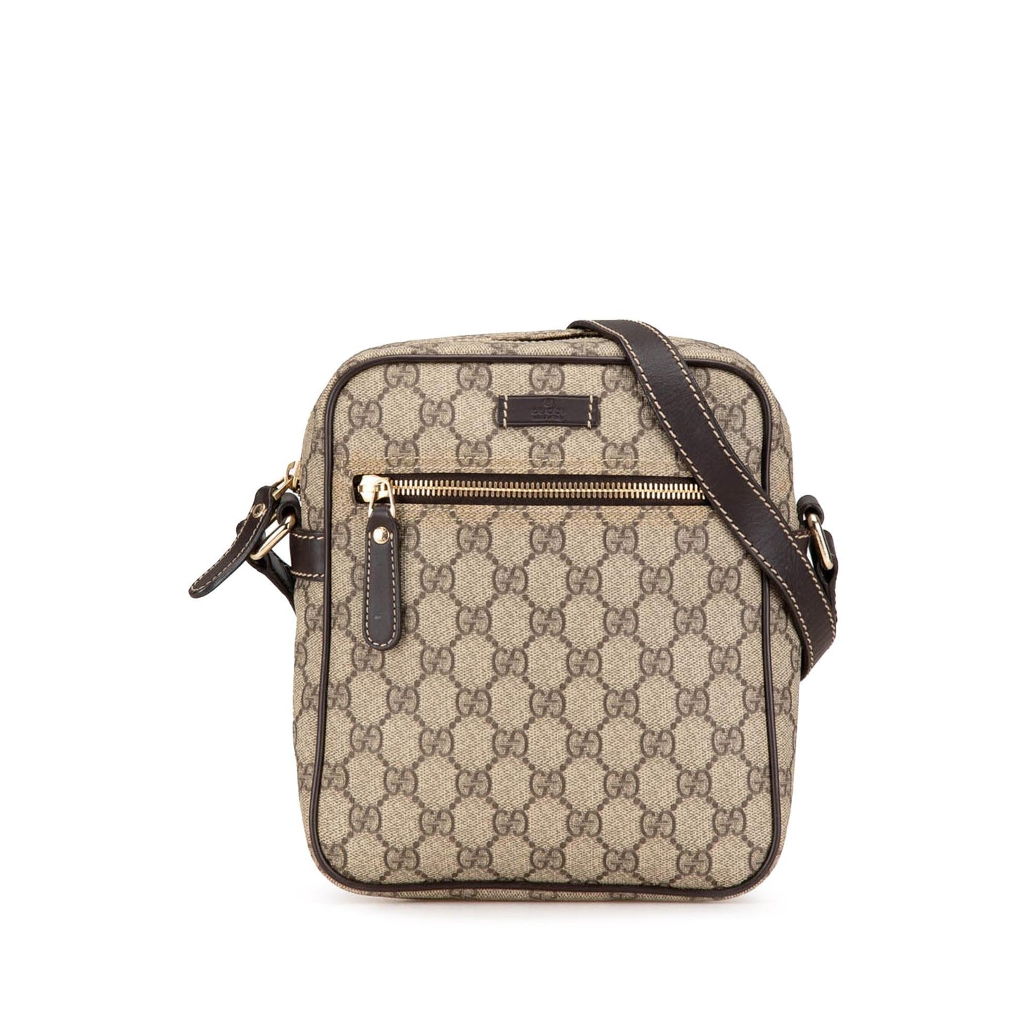 Gucci GG Supreme Canvas Calf Brown Crossbody Bag Shg Jyvlsc