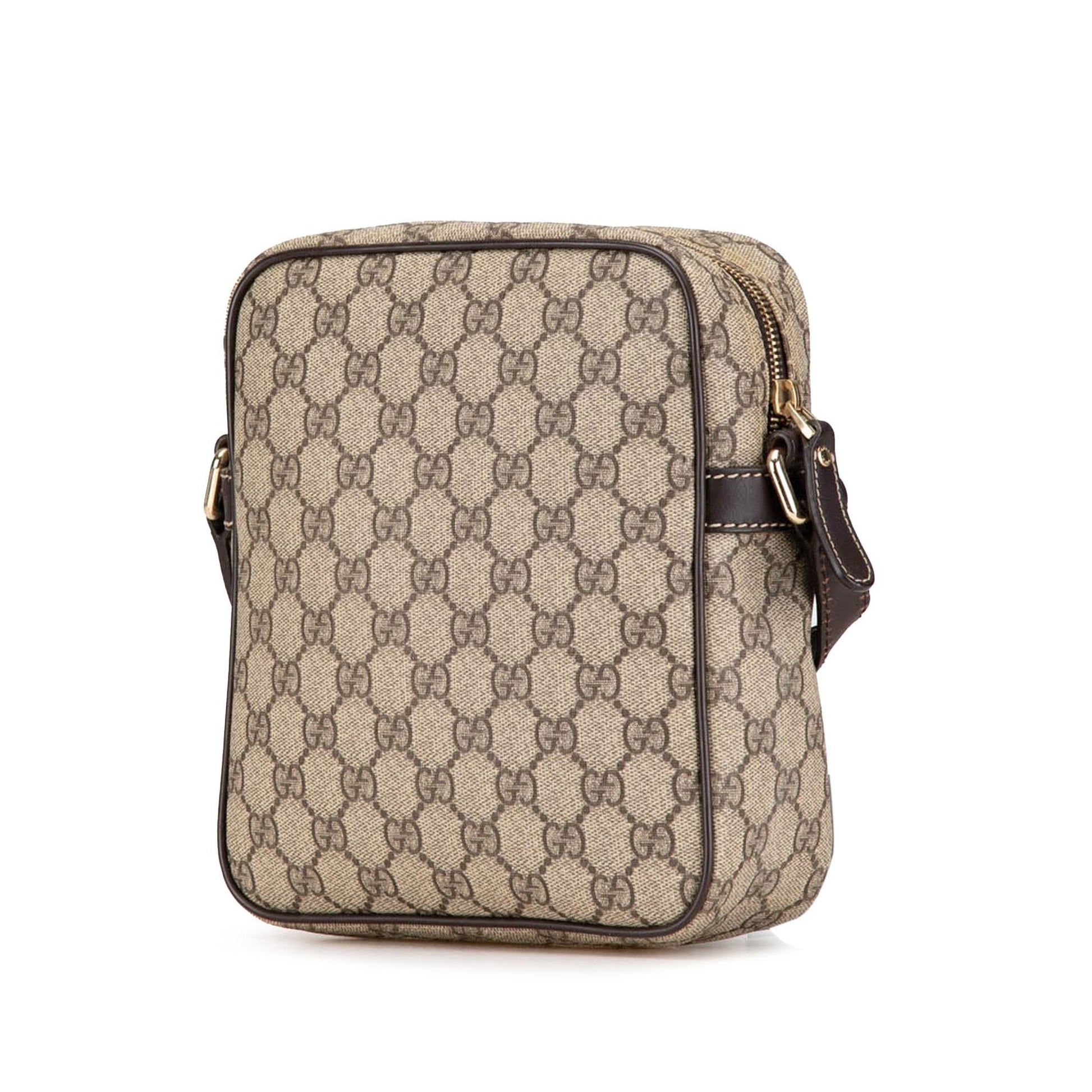 Gucci GG Supreme Canvas Calf Brown Crossbody Bag Shg Jyvlsc