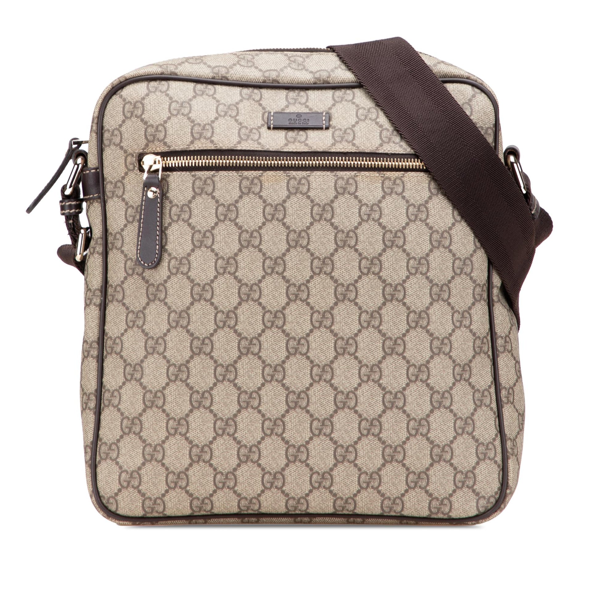 Gucci GG Supreme Canvas Calf Brown Crossbody Bag