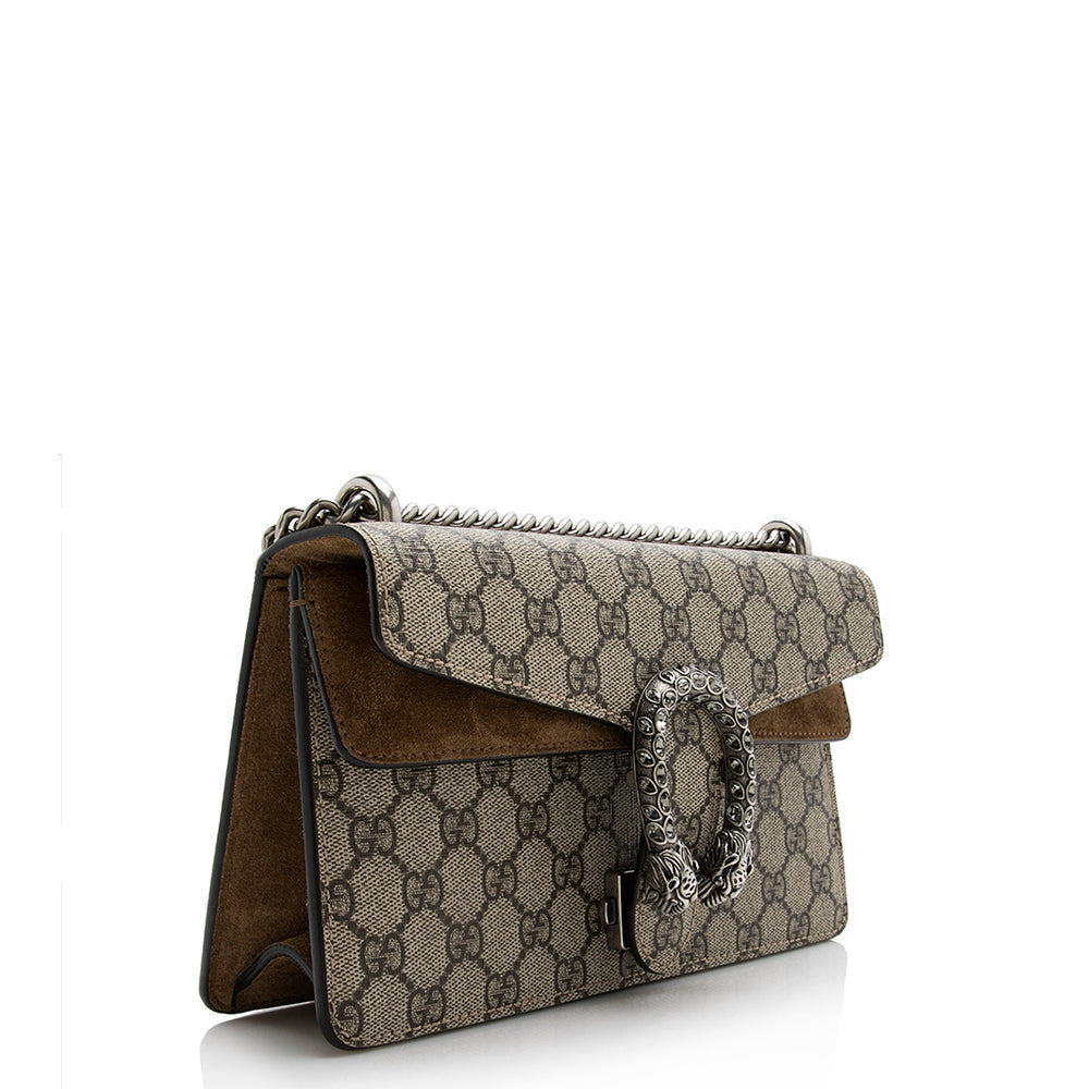 Gucci GG Supreme Crystal Dionysus SHF Canvas Suede Brown Beige Crossbody Bag