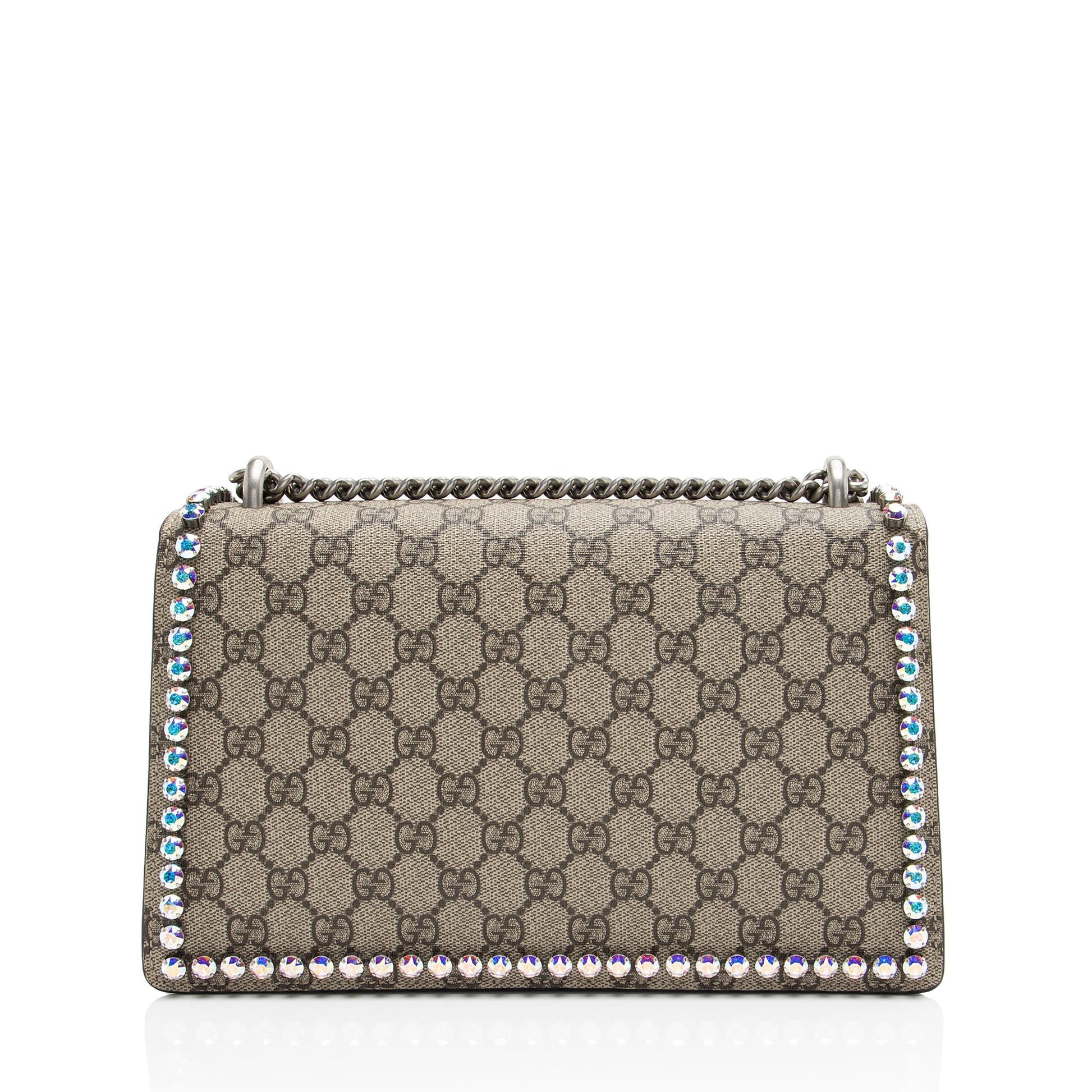 Gucci GG Supreme Crystal Studded Dionysus Canvas Suede Black Beige Shoulder Bag