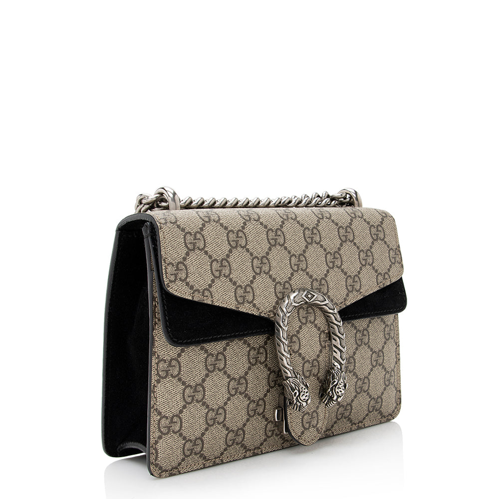 Gucci GG Supreme Dionysus SHF Canvas Suede Black Beige Crossbody Bag
