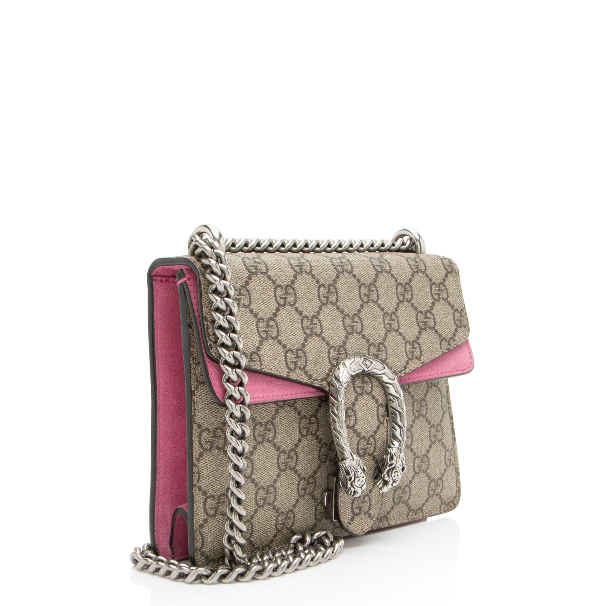 Gucci GG Supreme Dionysus Canvas Suede Beige Pink Crossbody Bag