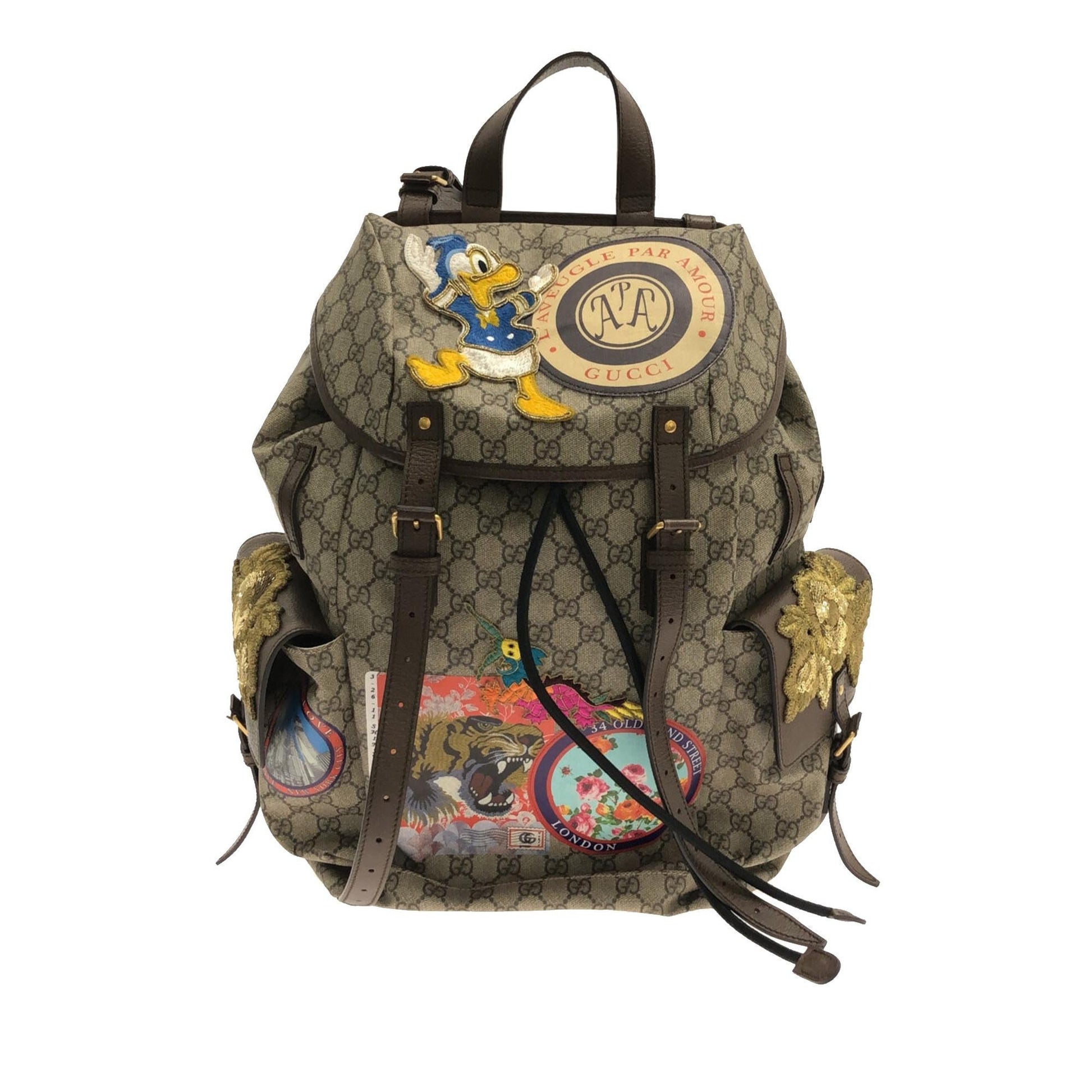 Gucci GG Supreme Donald Duck Soft Canvas Brown Backpack