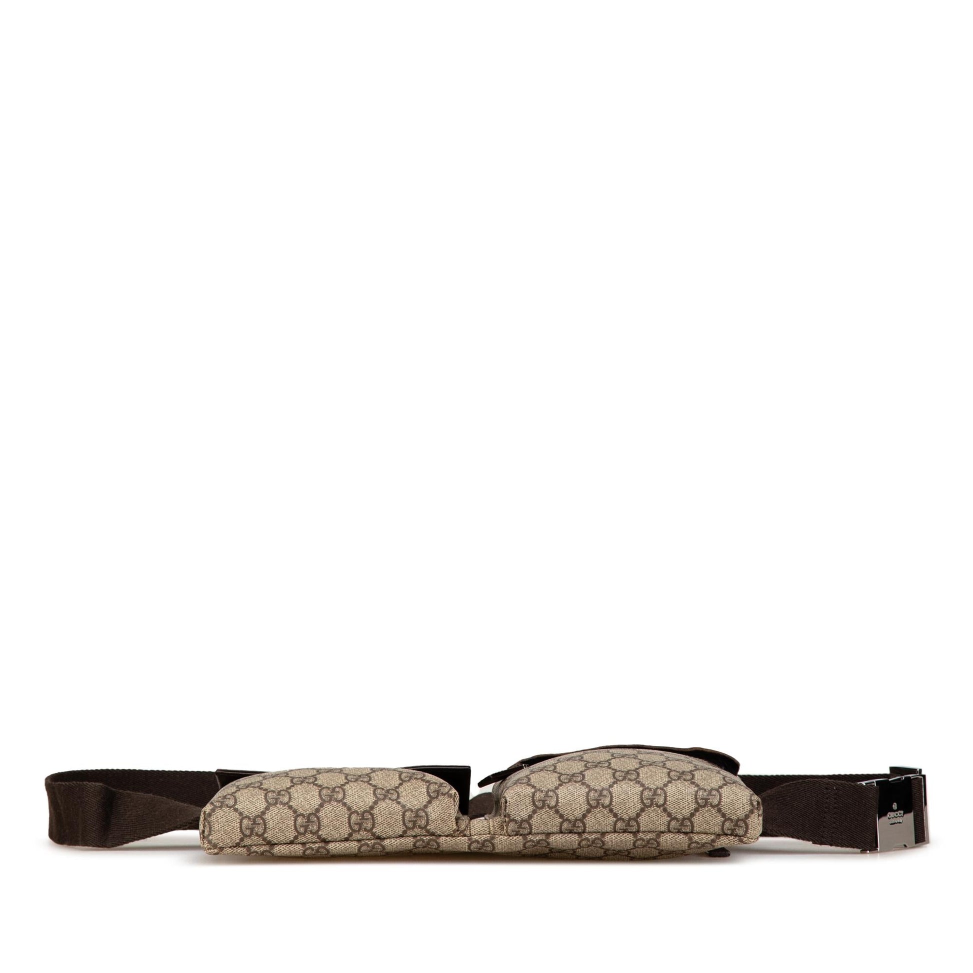Gucci GG Supreme Double Pocket Belt Canvas Brown Accessory