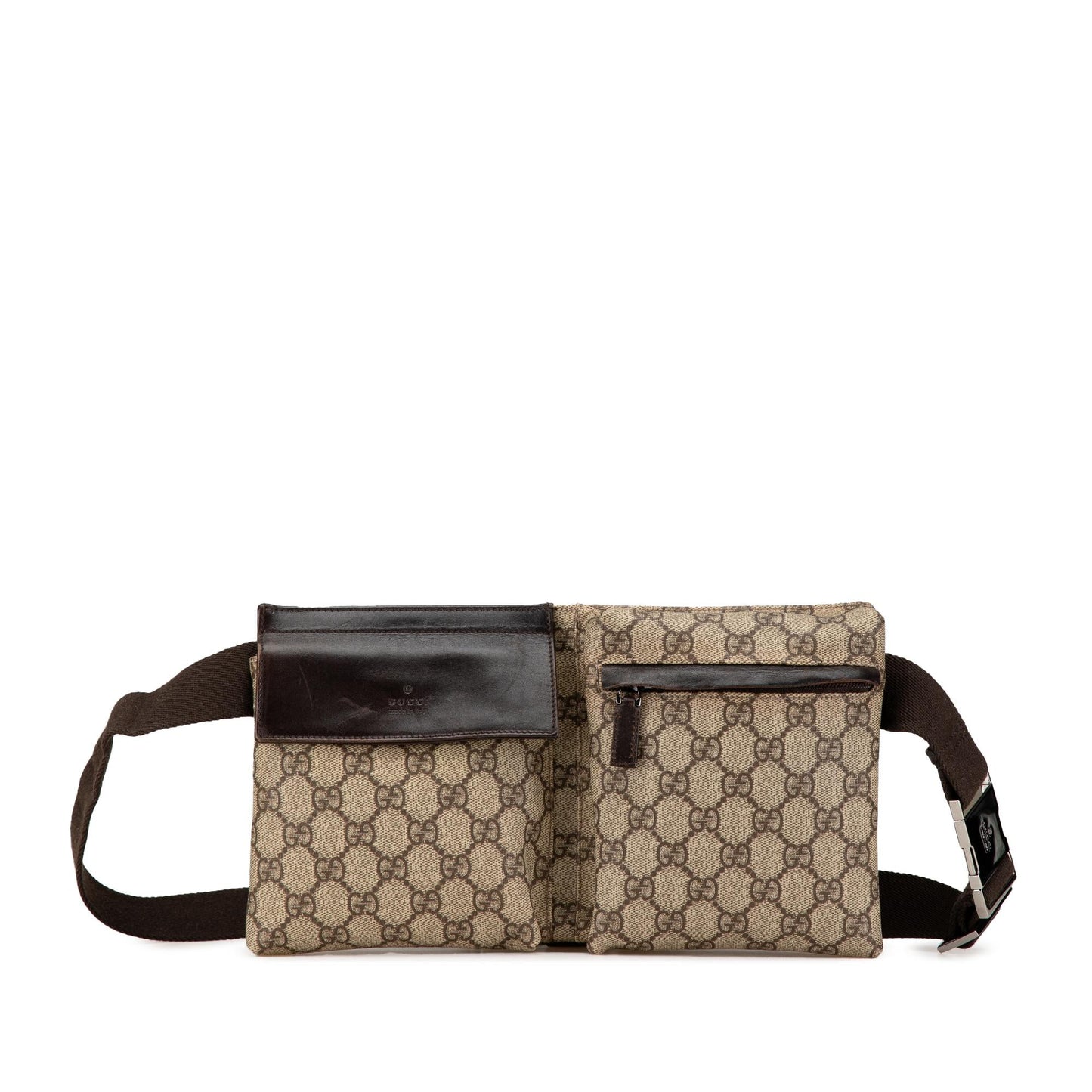 Gucci GG Supreme Double Pocket Belt Canvas Brown Accessory