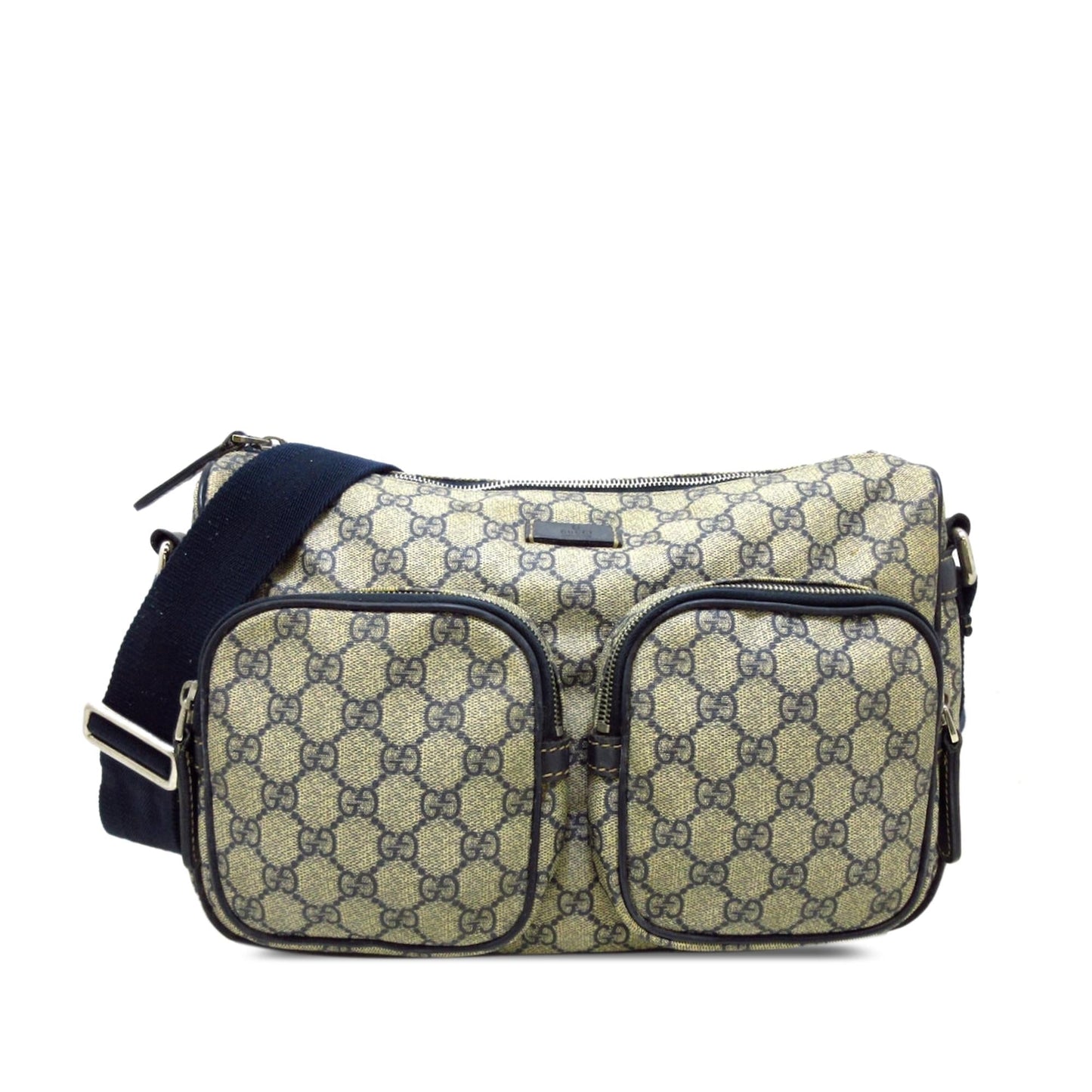 Gucci GG Supreme Double Pocket SHG-0tXOCu Canvas Brown Crossbody Bag