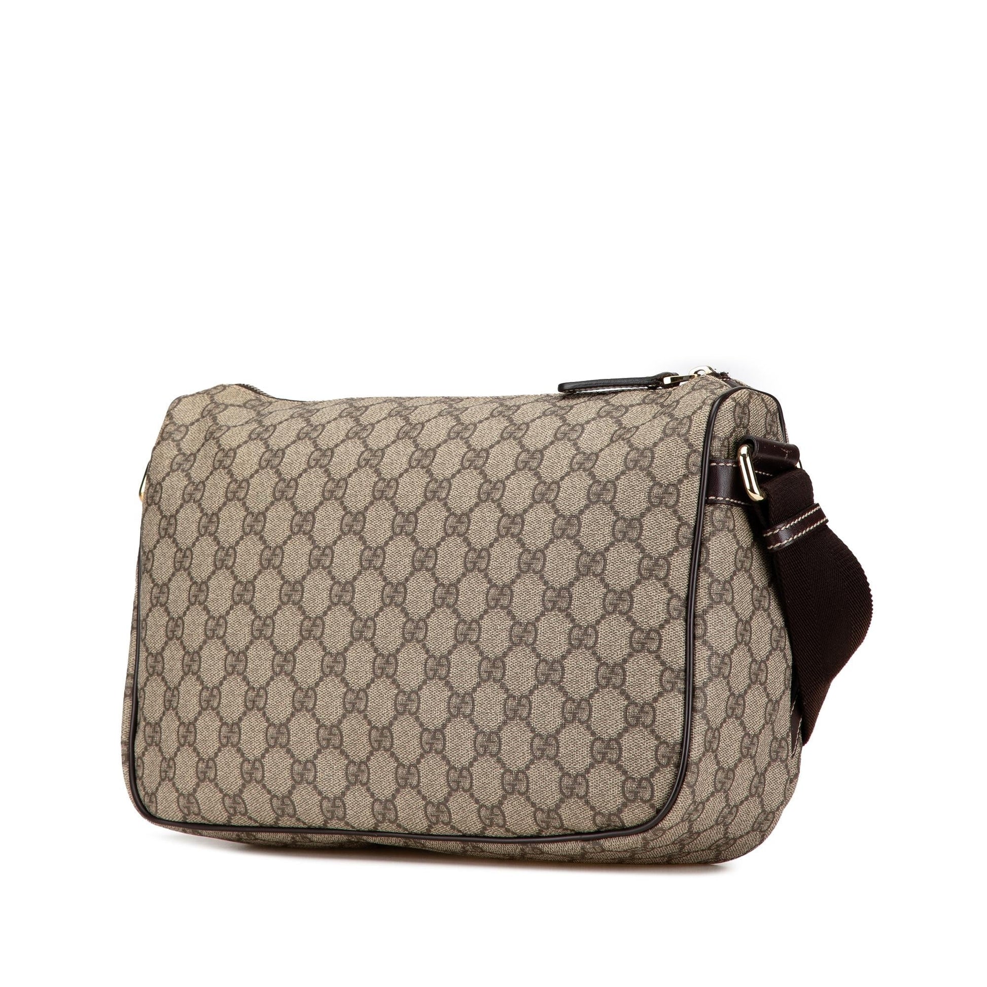 Gucci GG Supreme Double Pocket Canvas Calf Brown Crossbody Bag