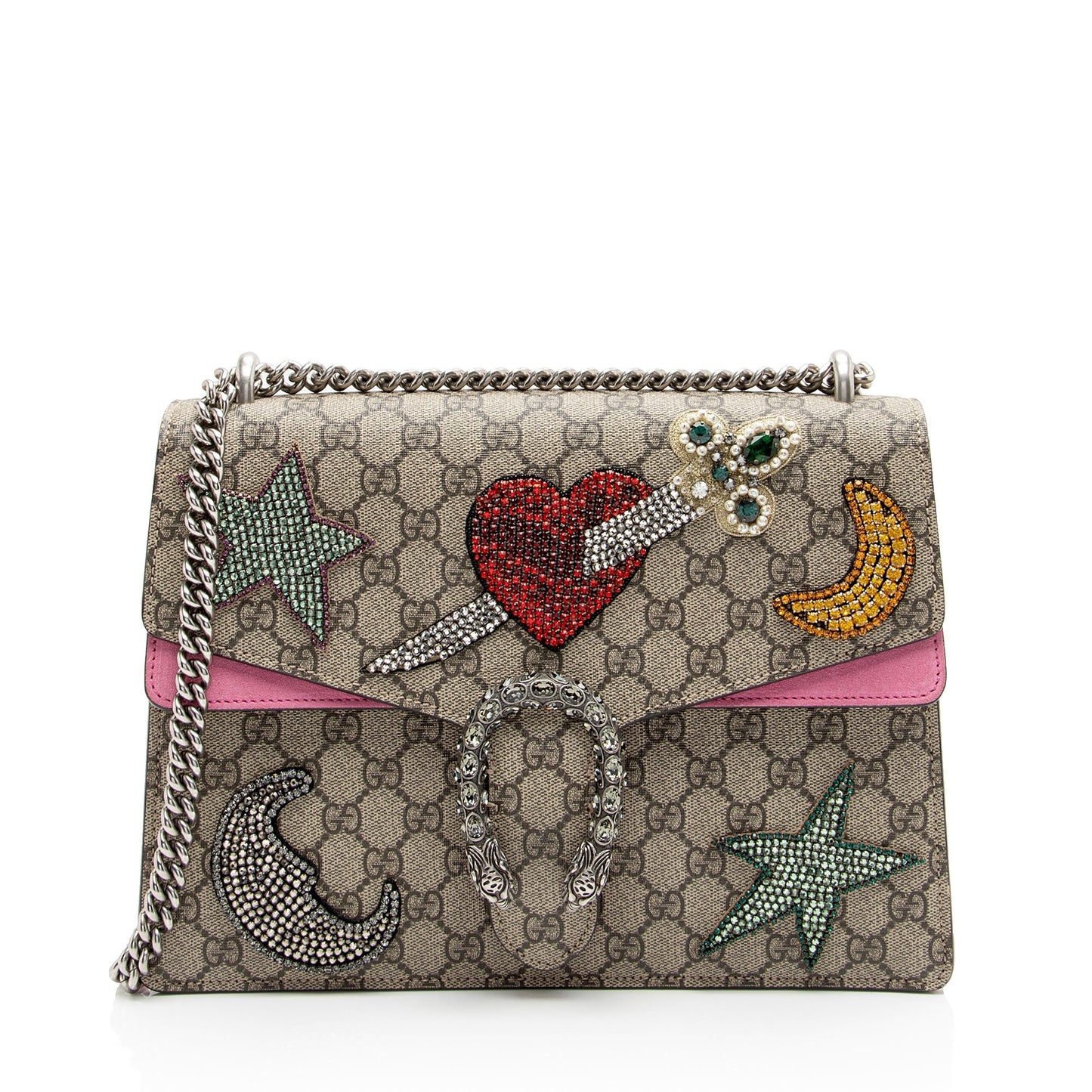 Gucci GG Supreme Embellished Dionysus SHF-oygysY Canvas Suede Beige Pink Shoulder Bag