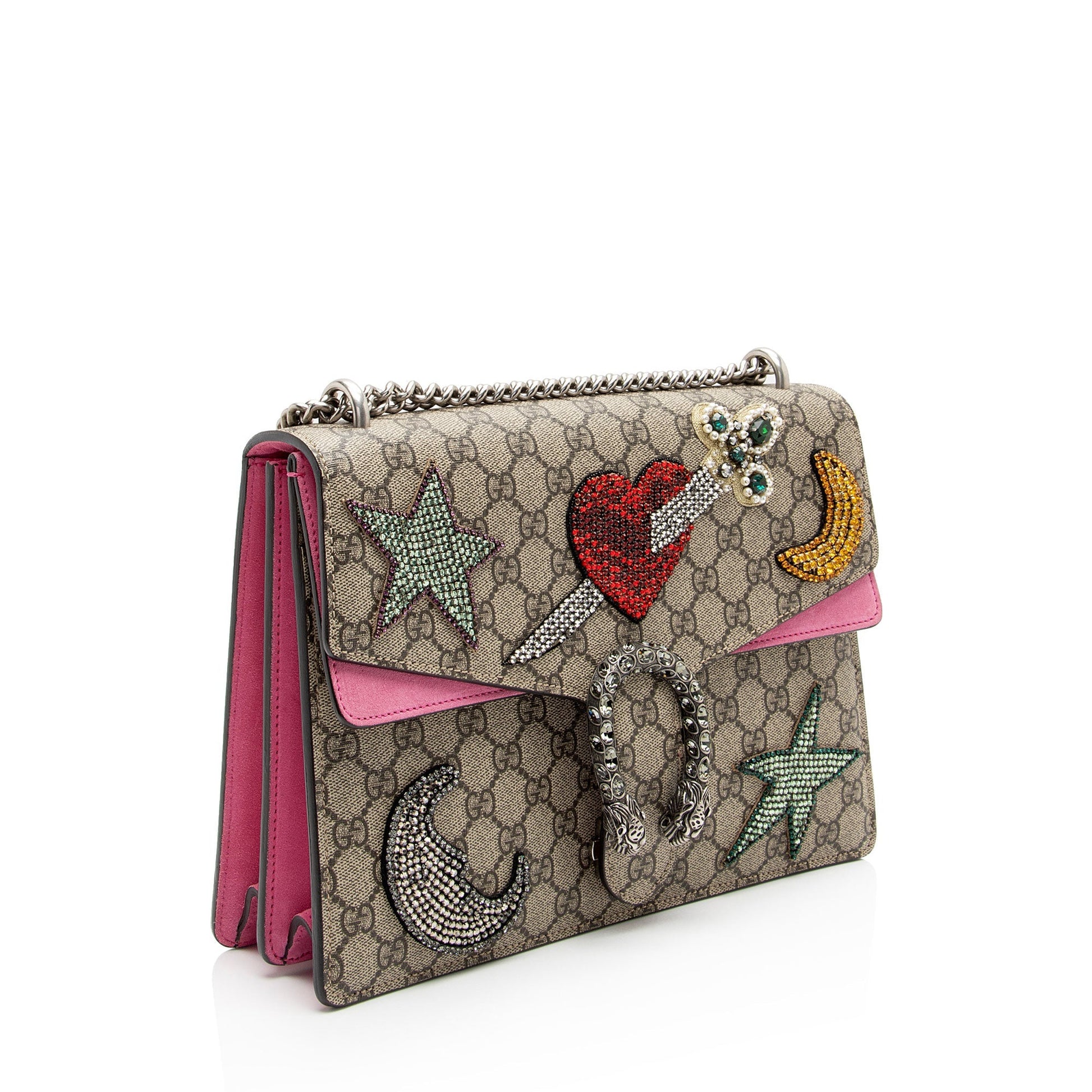 Gucci GG Supreme Embellished Dionysus SHF-oygysY Canvas Suede Beige Pink Shoulder Bag