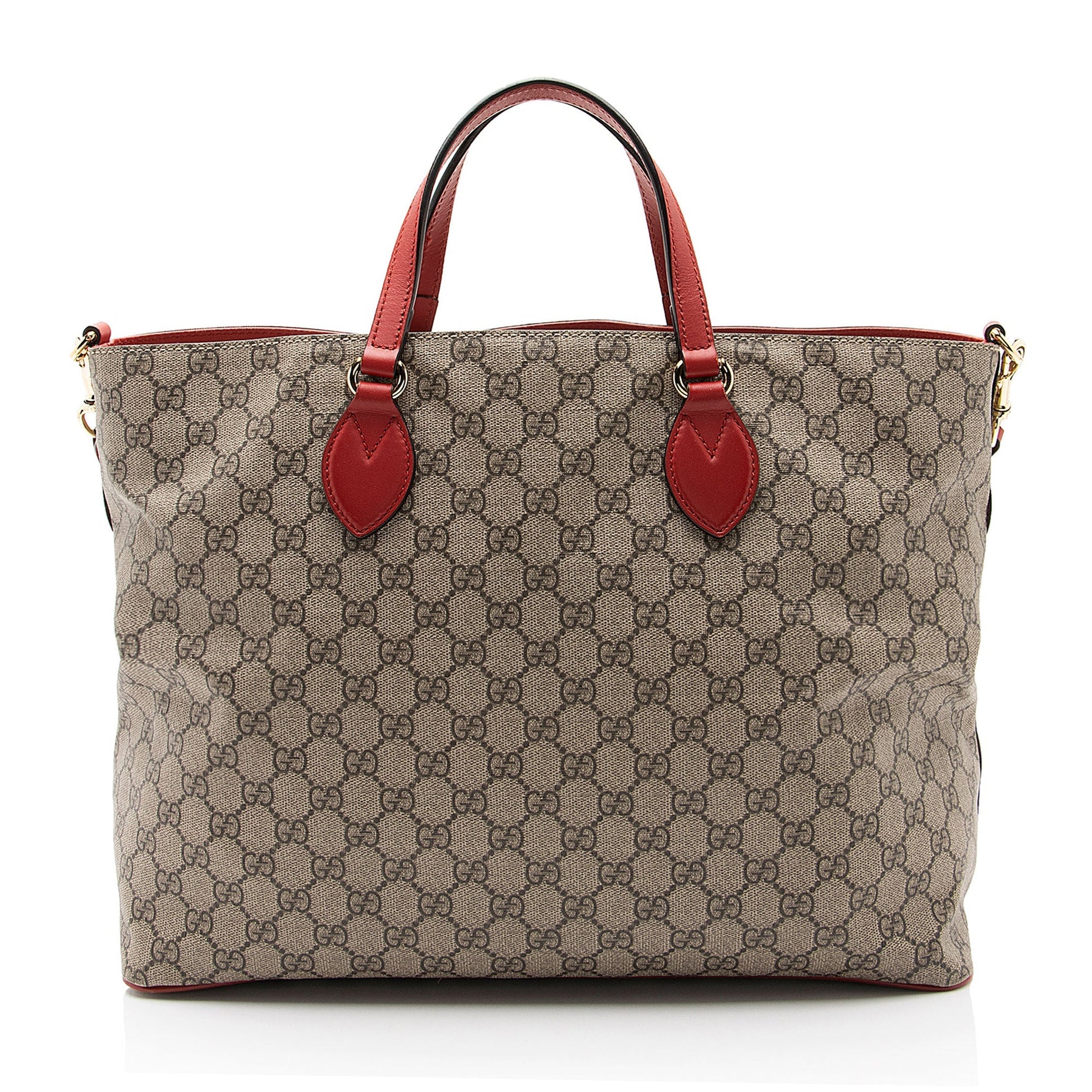 Gucci GG Supreme Embroidered Kingsnake Heart Leather Canvas Beige Tote Bag