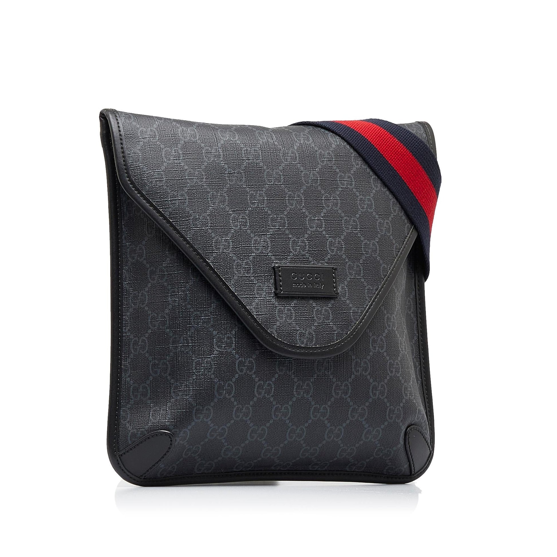 Gucci GG Supreme Envelope Web SHG-XQKQ70 Canvas Black Crossbody Bag