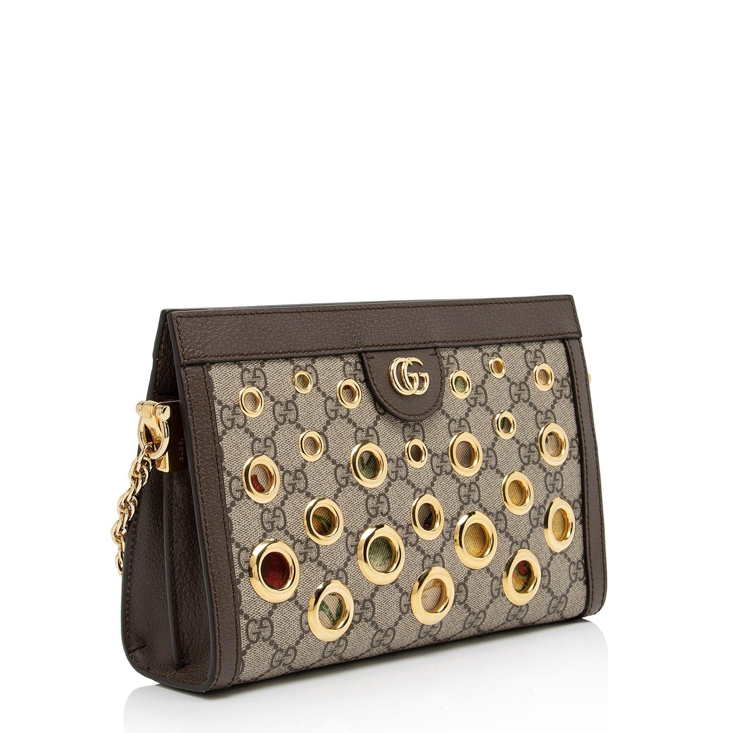 Gucci GG Supreme Eyelet Ophidia Chain Leather Canvas Brown Beige Shoulder Bag