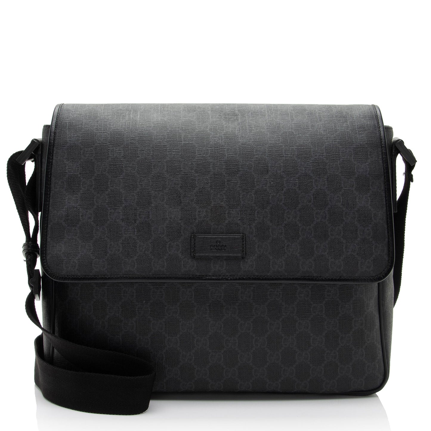Gucci GG Supreme Flap Messenger SHF-IA2QeH Leather Canvas Nylon Black Shoulder Bag