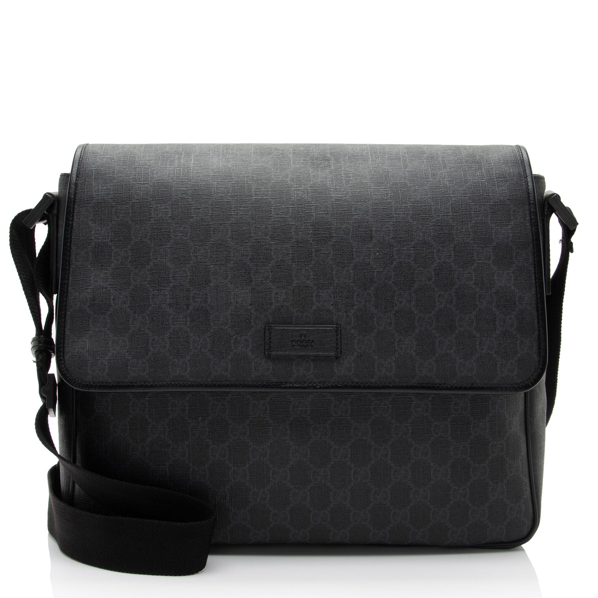 Gucci GG Supreme Flap Messenger SHF-IA2QeH Leather Canvas Nylon Black Shoulder Bag