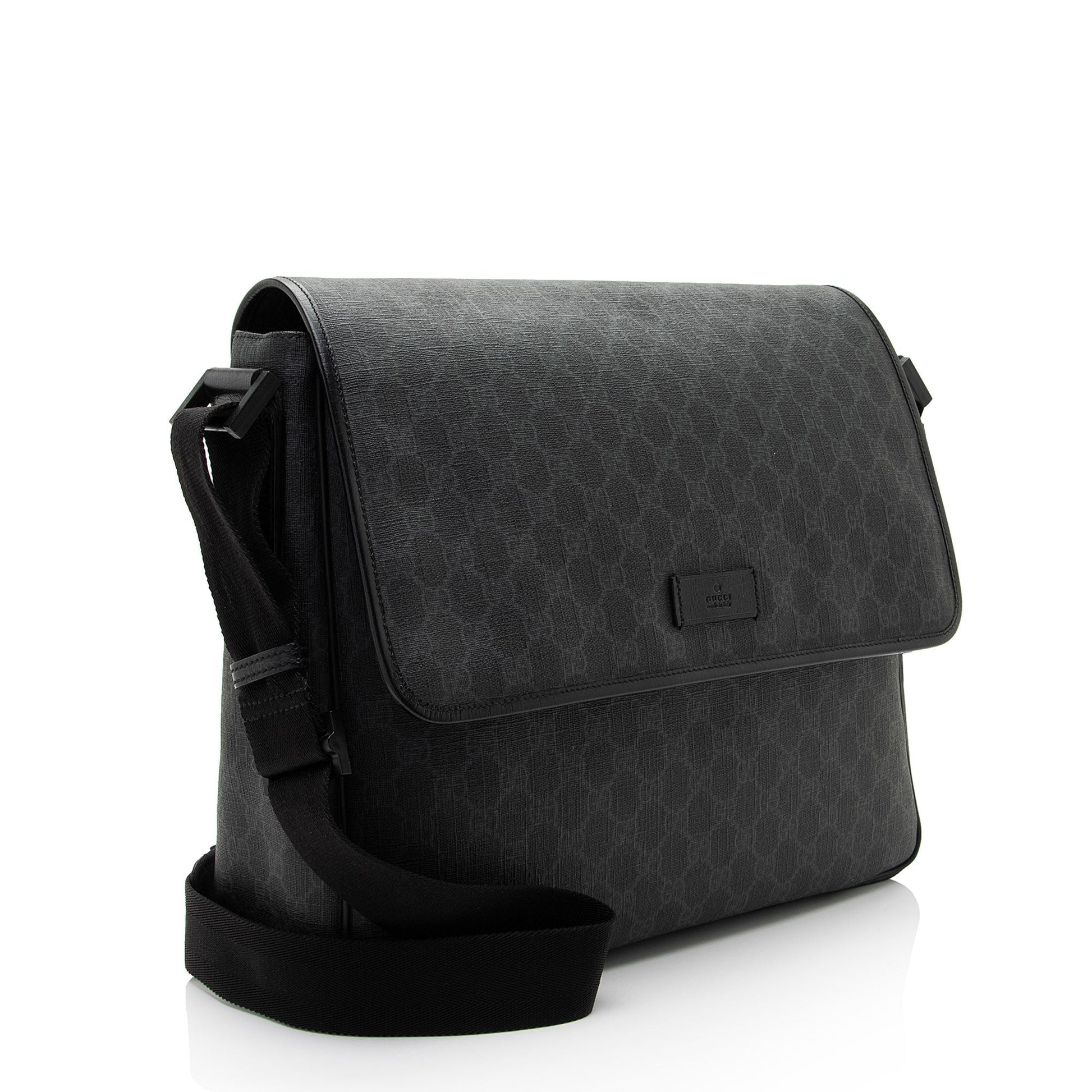 Gucci GG Supreme Flap Messenger SHF-IA2QeH Leather Canvas Nylon Black Shoulder Bag