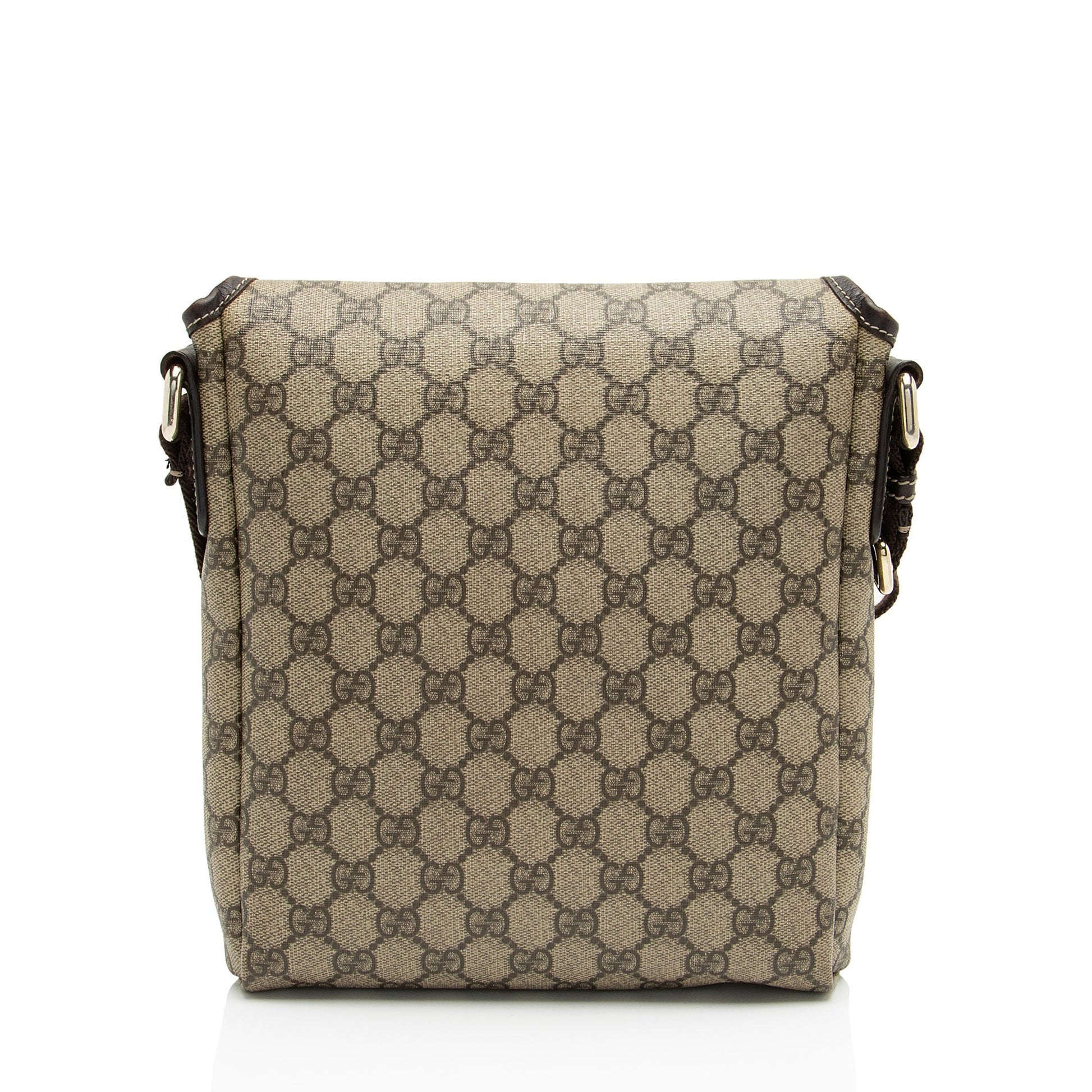 Gucci GG Supreme Flap Messenger Leather Canvas Nylon Brown Shoulder Bag