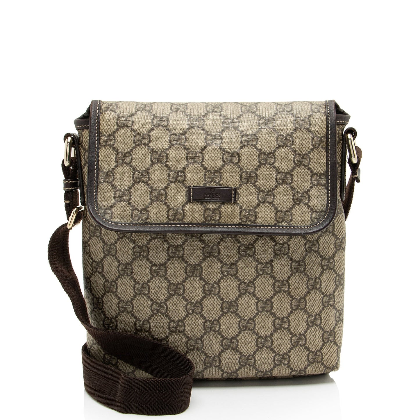 Gucci GG Supreme Flap Messenger Leather Canvas Nylon Brown Shoulder Bag
