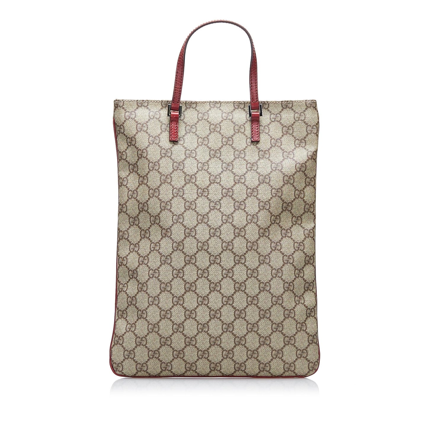 Gucci GG Supreme Flat Vertical SHG-AwXevK Canvas Calf Brown Red Shoes
