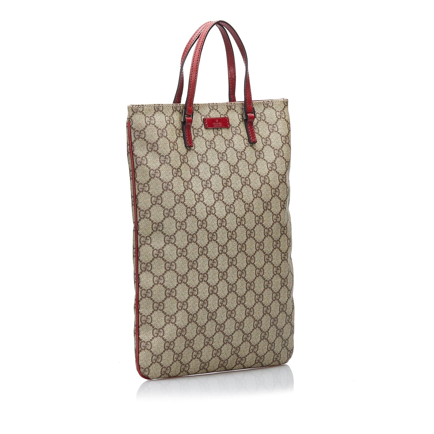 Gucci GG Supreme Flat Vertical SHG-AwXevK Canvas Calf Brown Red Shoes