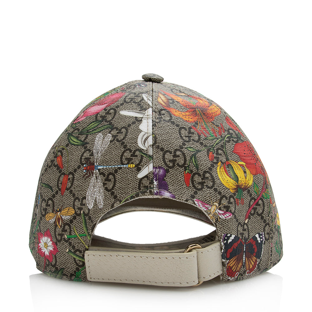 Gucci GG Supreme Flora Baseball Hat Leather Canvas Beige Handbag
