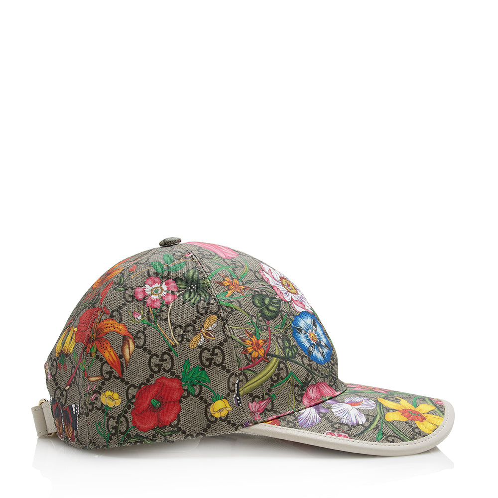 Gucci GG Supreme Flora Baseball Hat Leather Canvas Beige Handbag