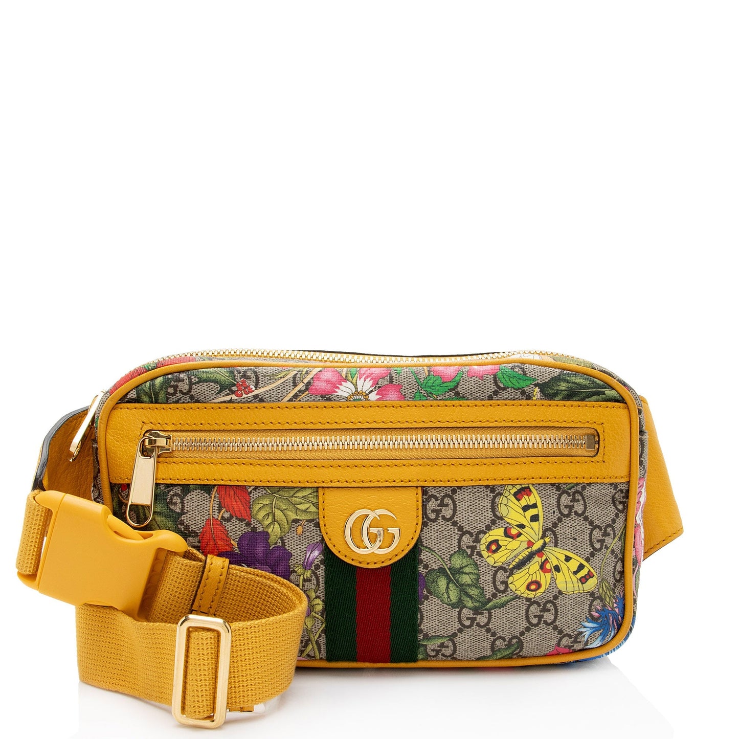 Gucci GG Supreme Flora Ophidia Belt Leather Canvas Nylon Beige Accessory