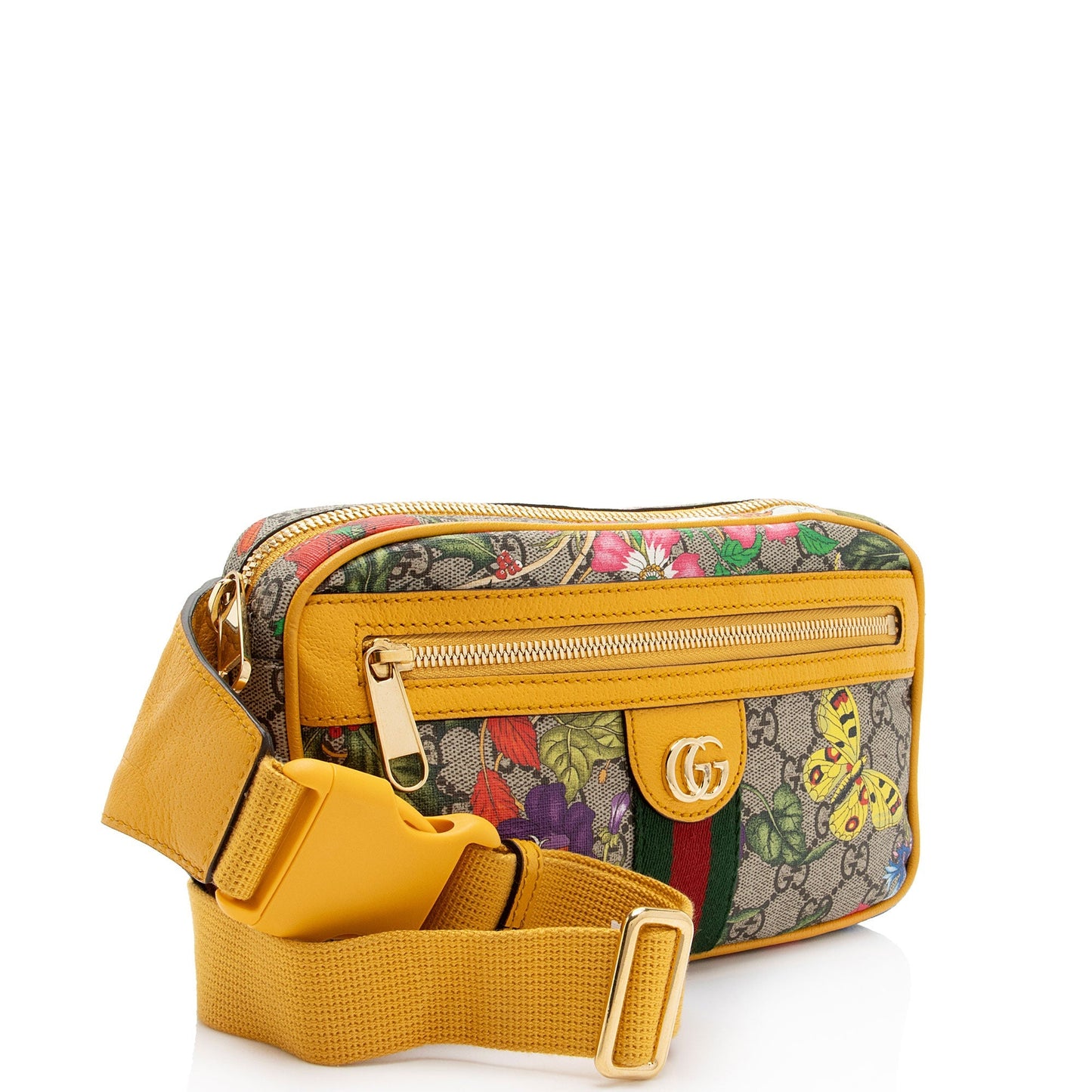 Gucci GG Supreme Flora Ophidia Belt Leather Canvas Nylon Beige Accessory